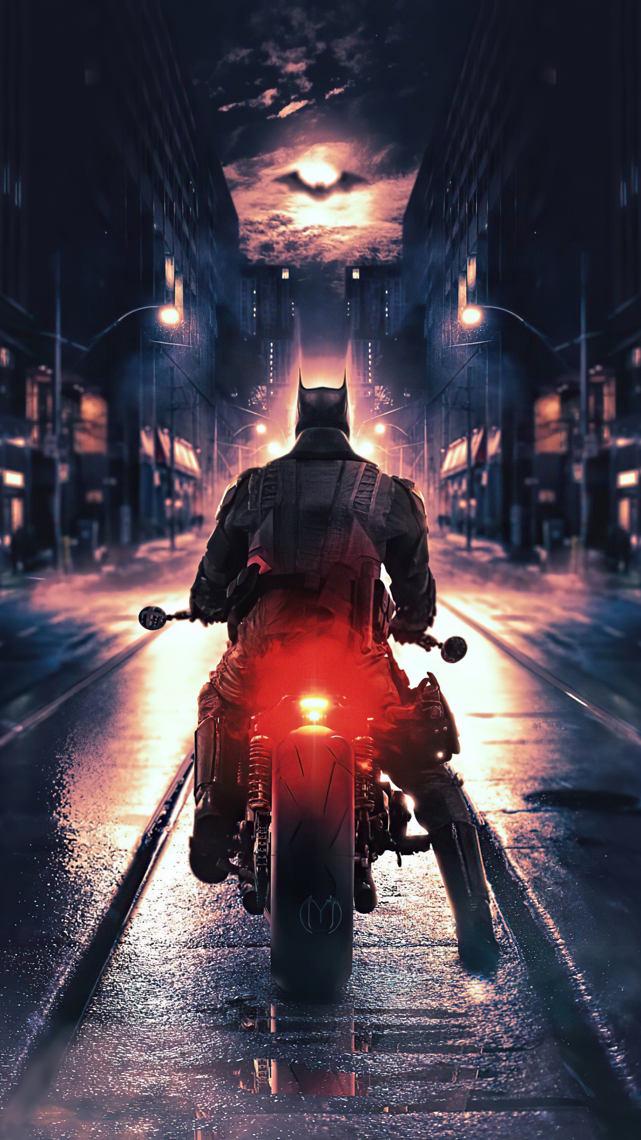 Batman on a Motorcycle in a City HD Phone Wallpaper