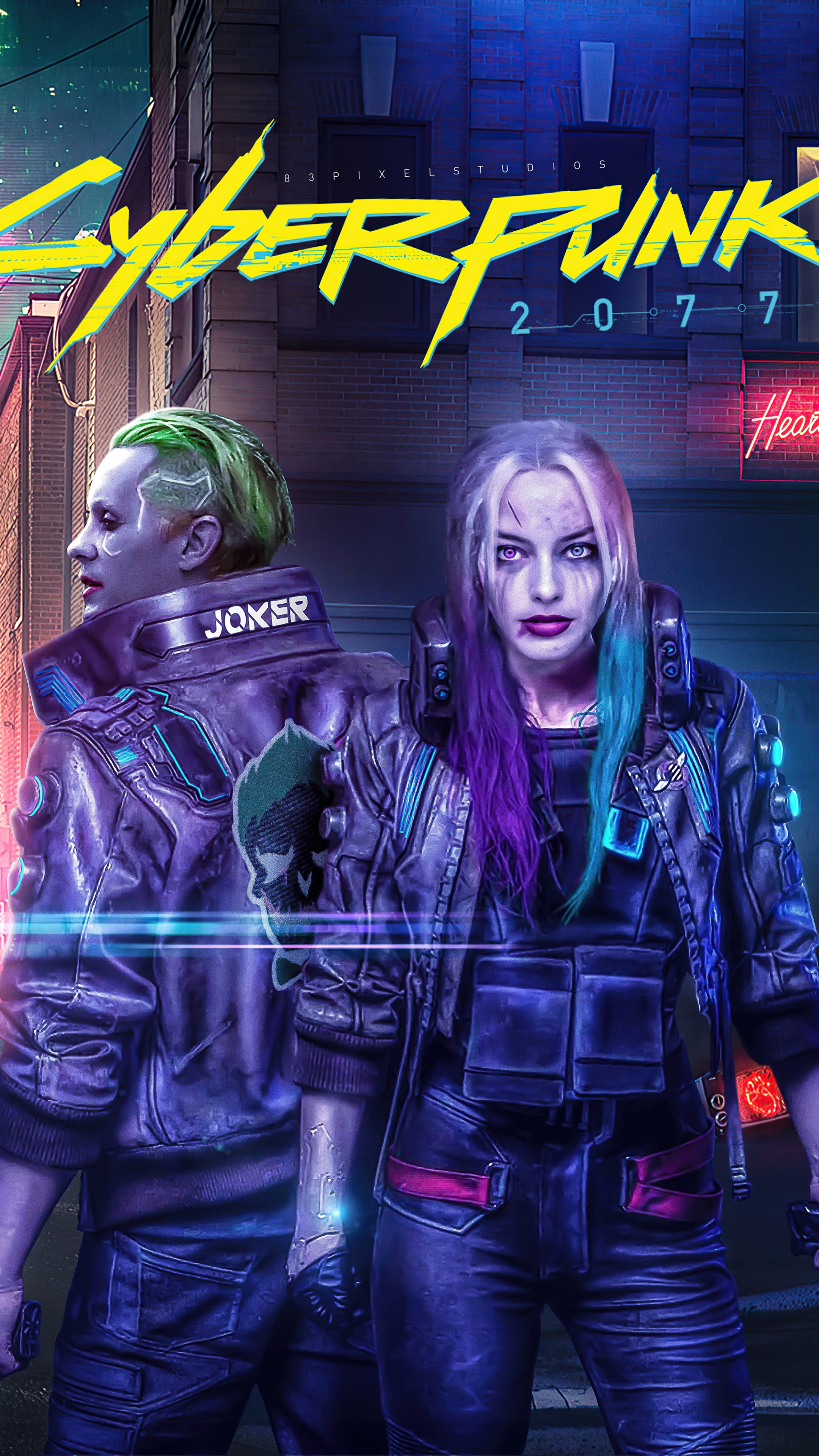 Joker and Harley Quinn in Cyberpunk 2077 style HD Phone Wallpaper