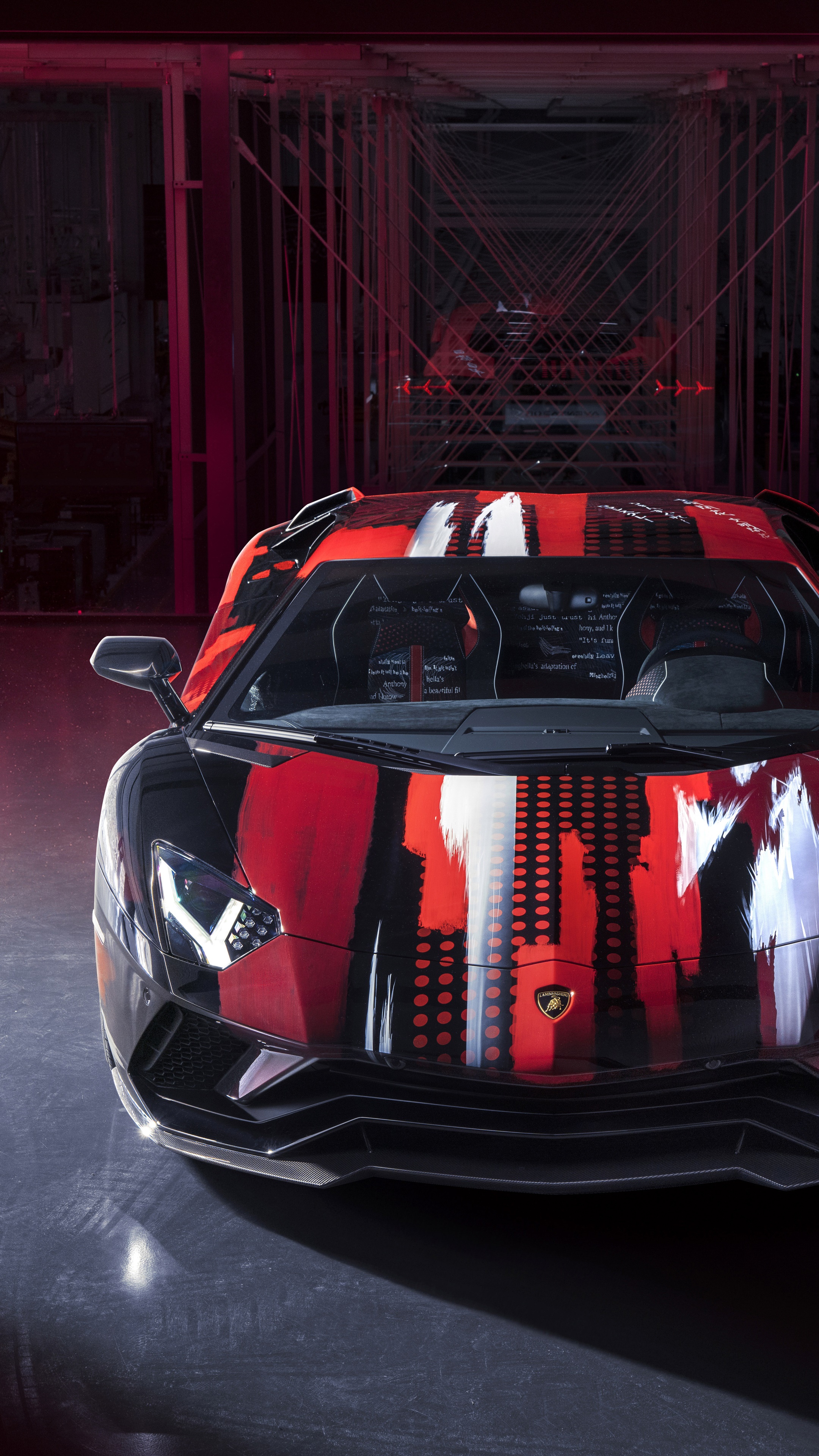 Lamborghini Aventador S with custom red and black paint HD Phone Wallpaper