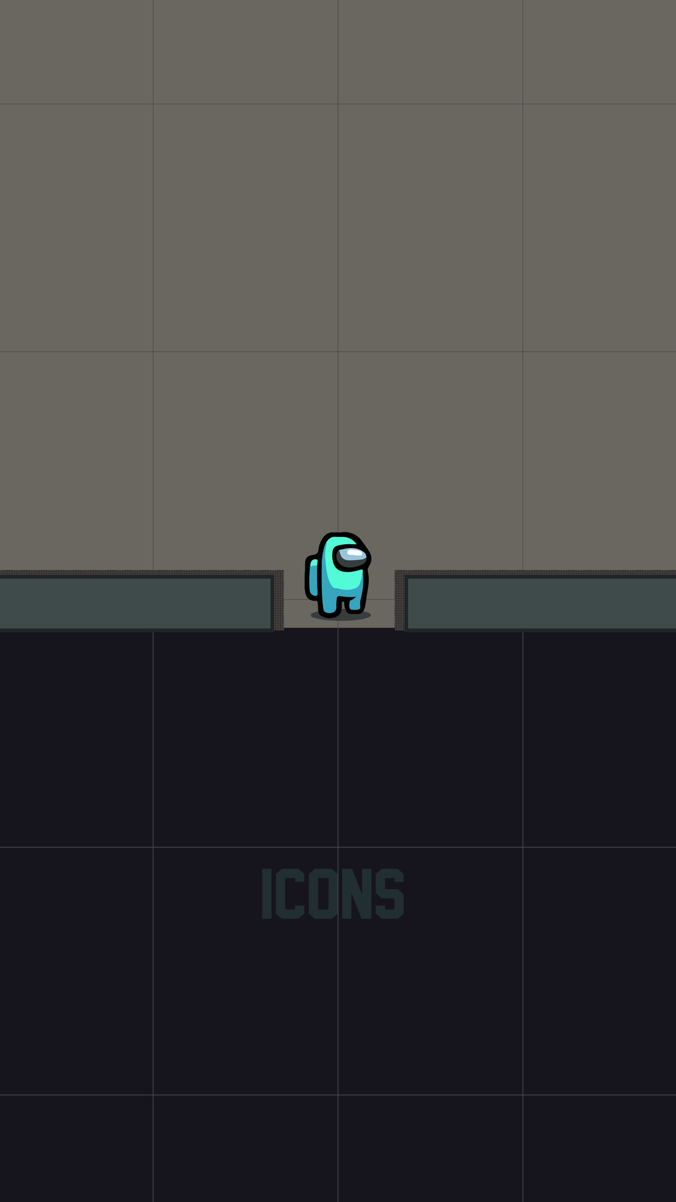 Cyan Among Us character in a minimalist setting HD Phone Wallpaper