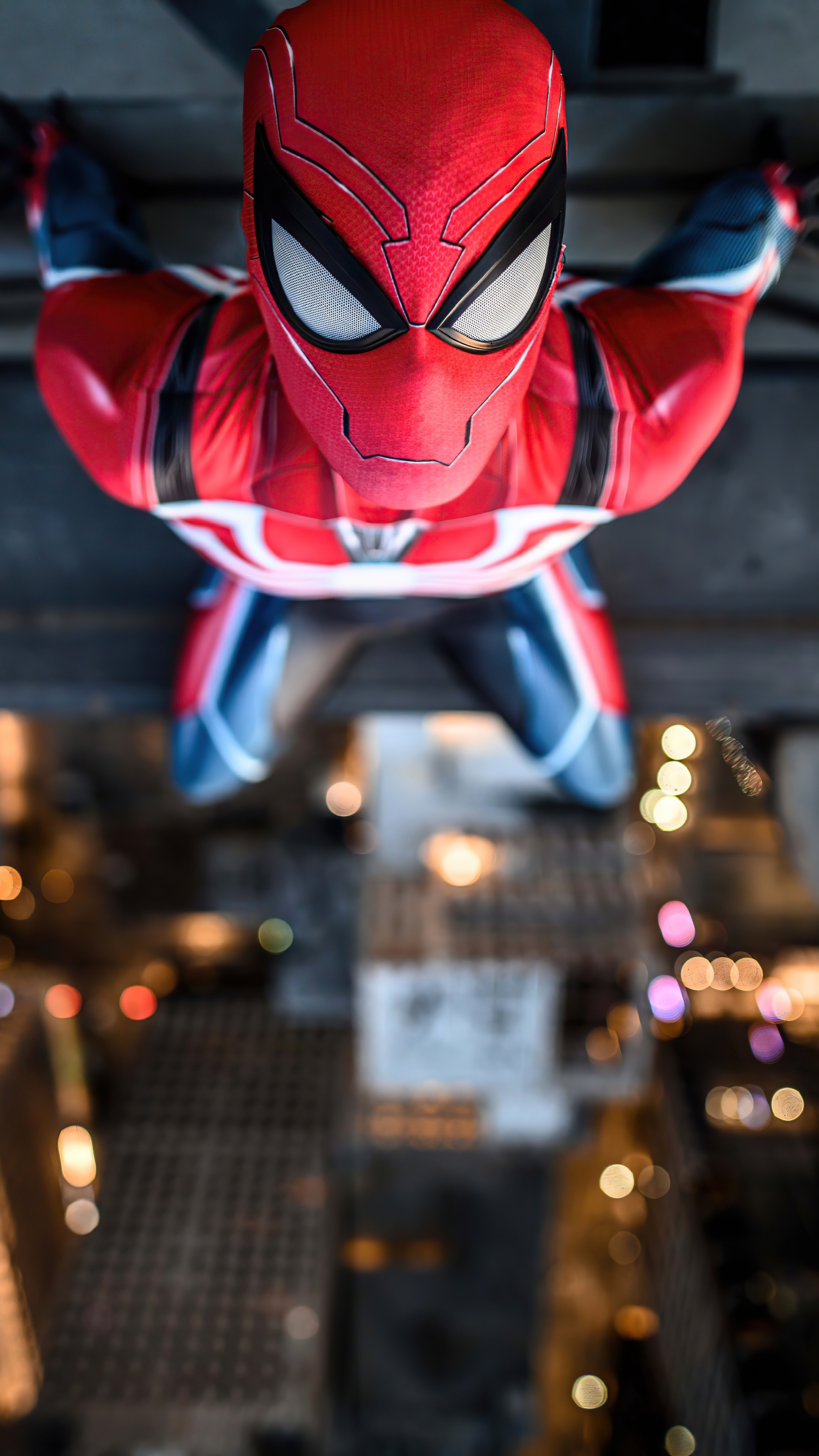 Spider-Man from Marvel on a building ledge HD Phone Wallpaper