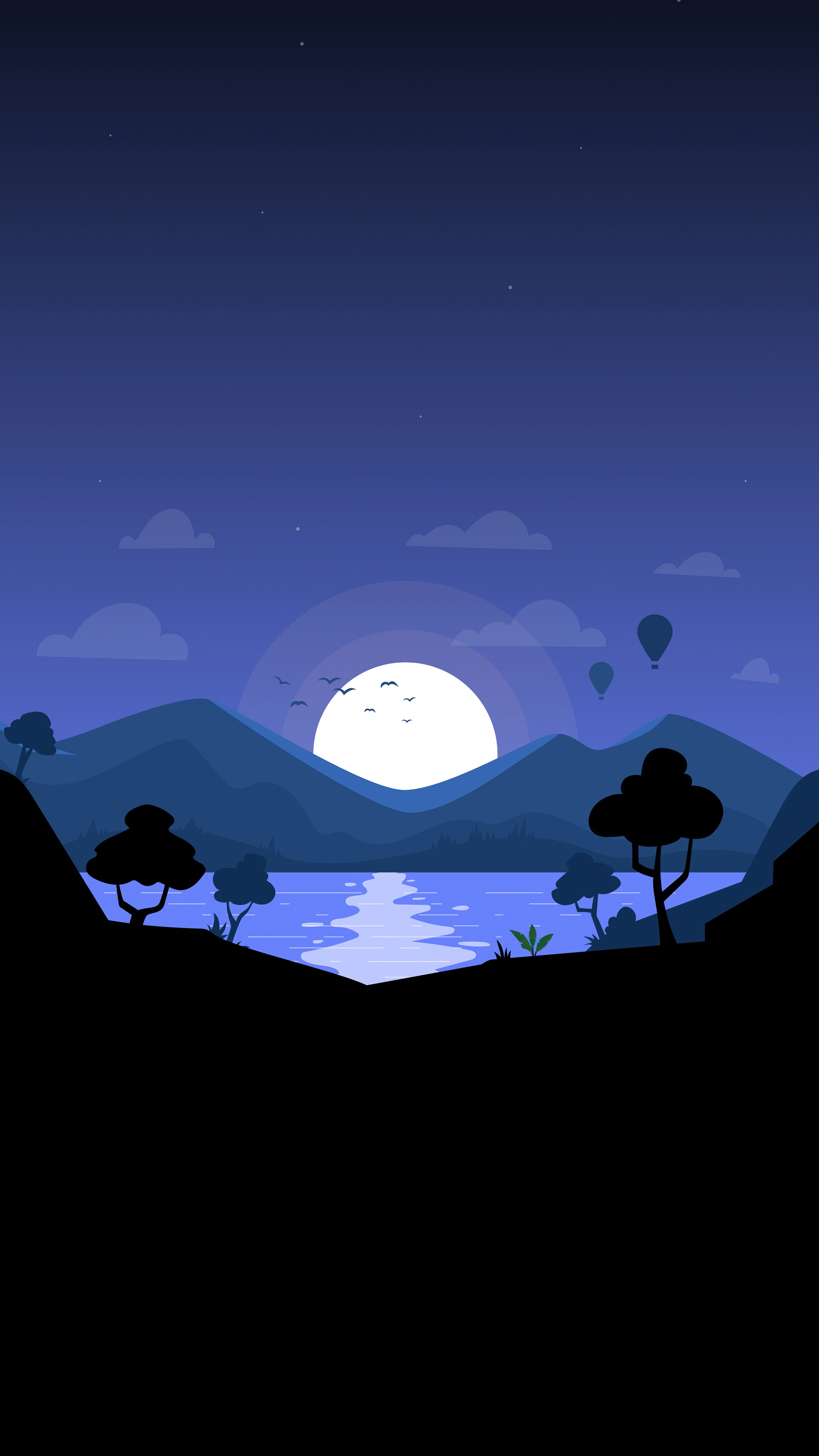 Minimalist sunset over mountains and lake HD Phone Wallpaper