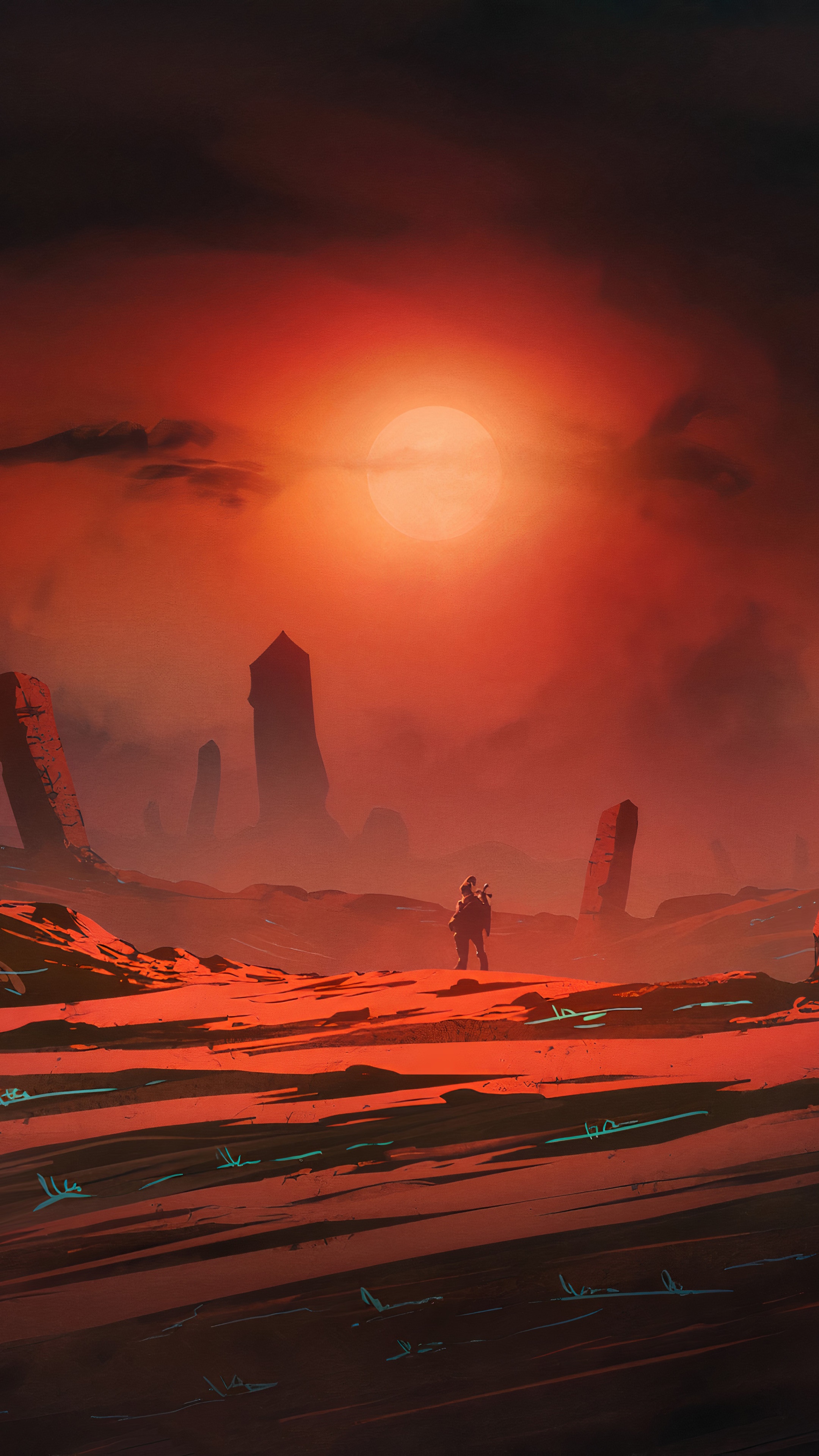 Digital Art of a lone figure in a desolate landscape HD Phone Wallpaper