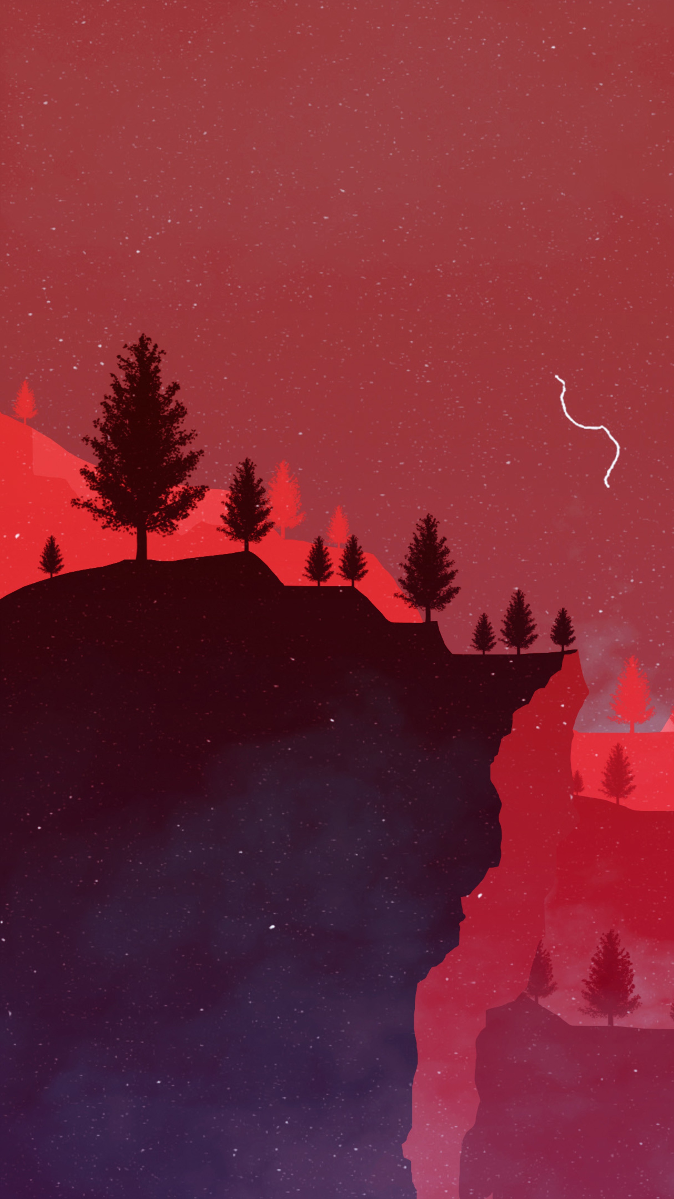 Minimalist digital art of a starry night sky over a cliffside HD Phone Wallpaper