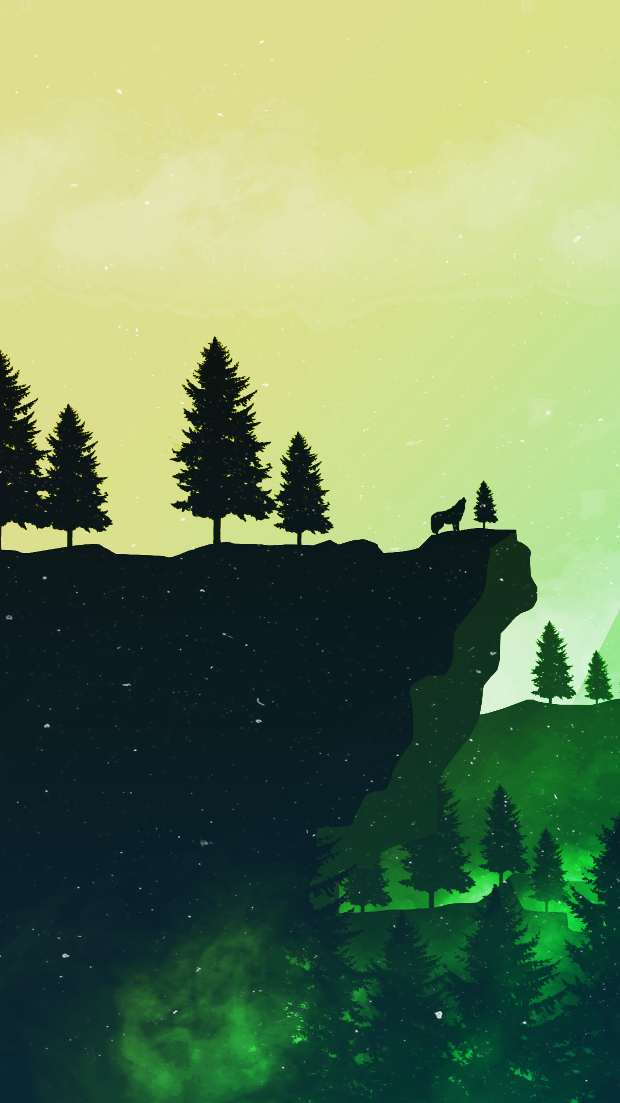 Minimalist artwork of a wolf howling on a cliff HD Phone Wallpaper