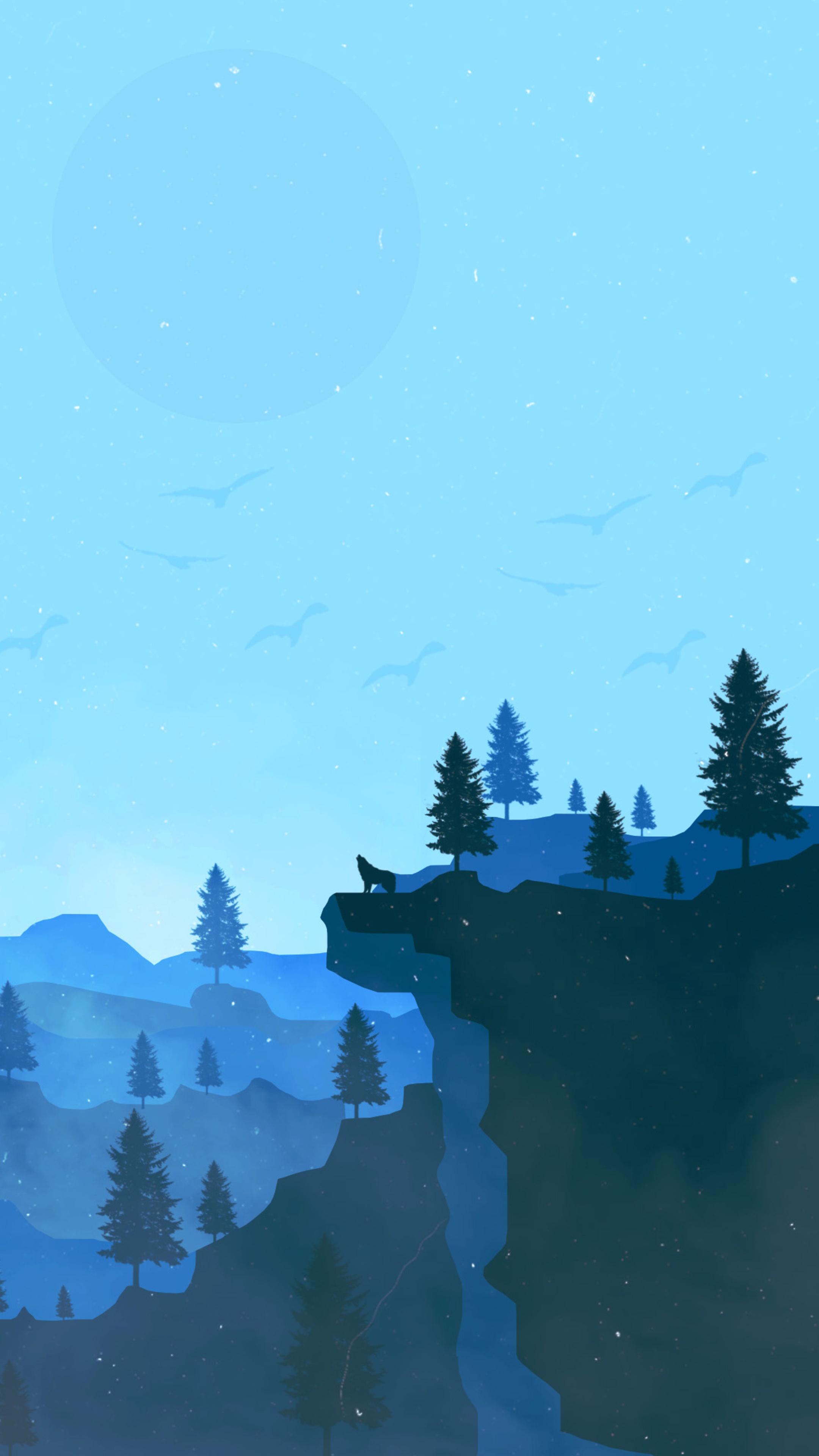 Minimalist artwork of a wolf howling on a cliff HD Phone Wallpaper