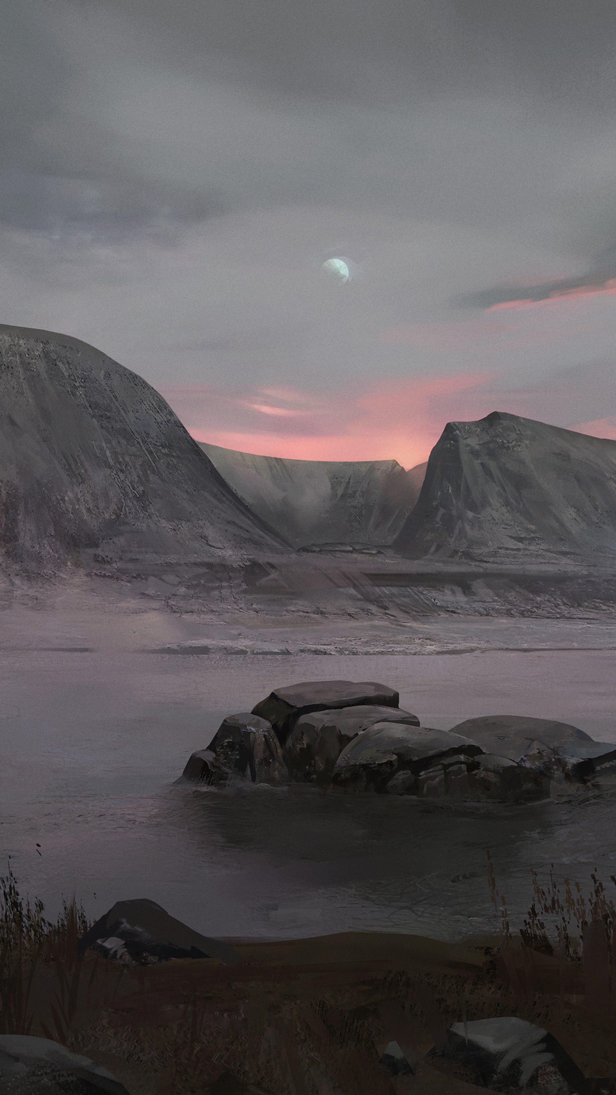 Digital Art of a Lunar Landscape HD Phone Wallpaper