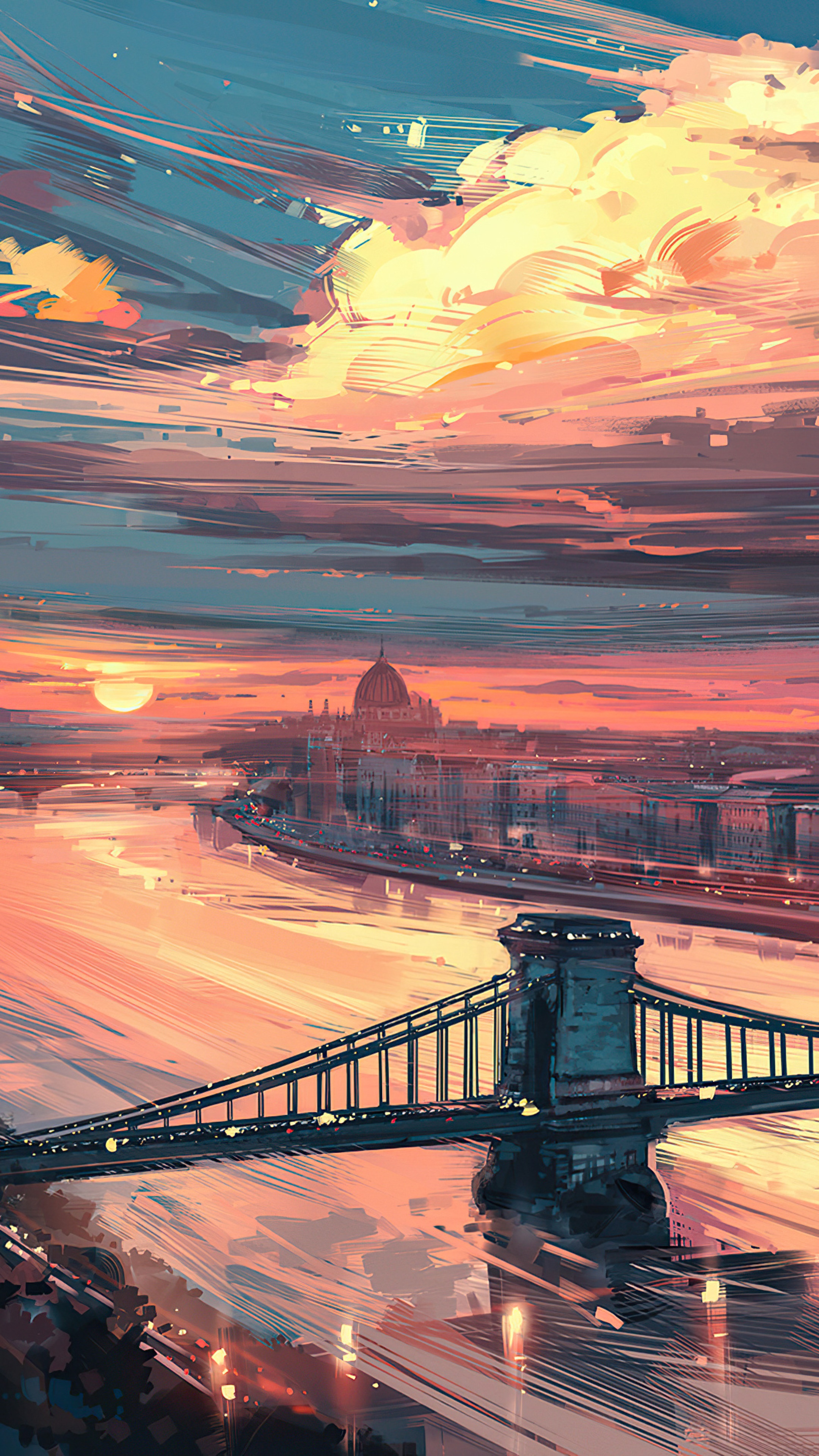 Budapest cityscape with Chain Bridge at sunset HD Phone Wallpaper