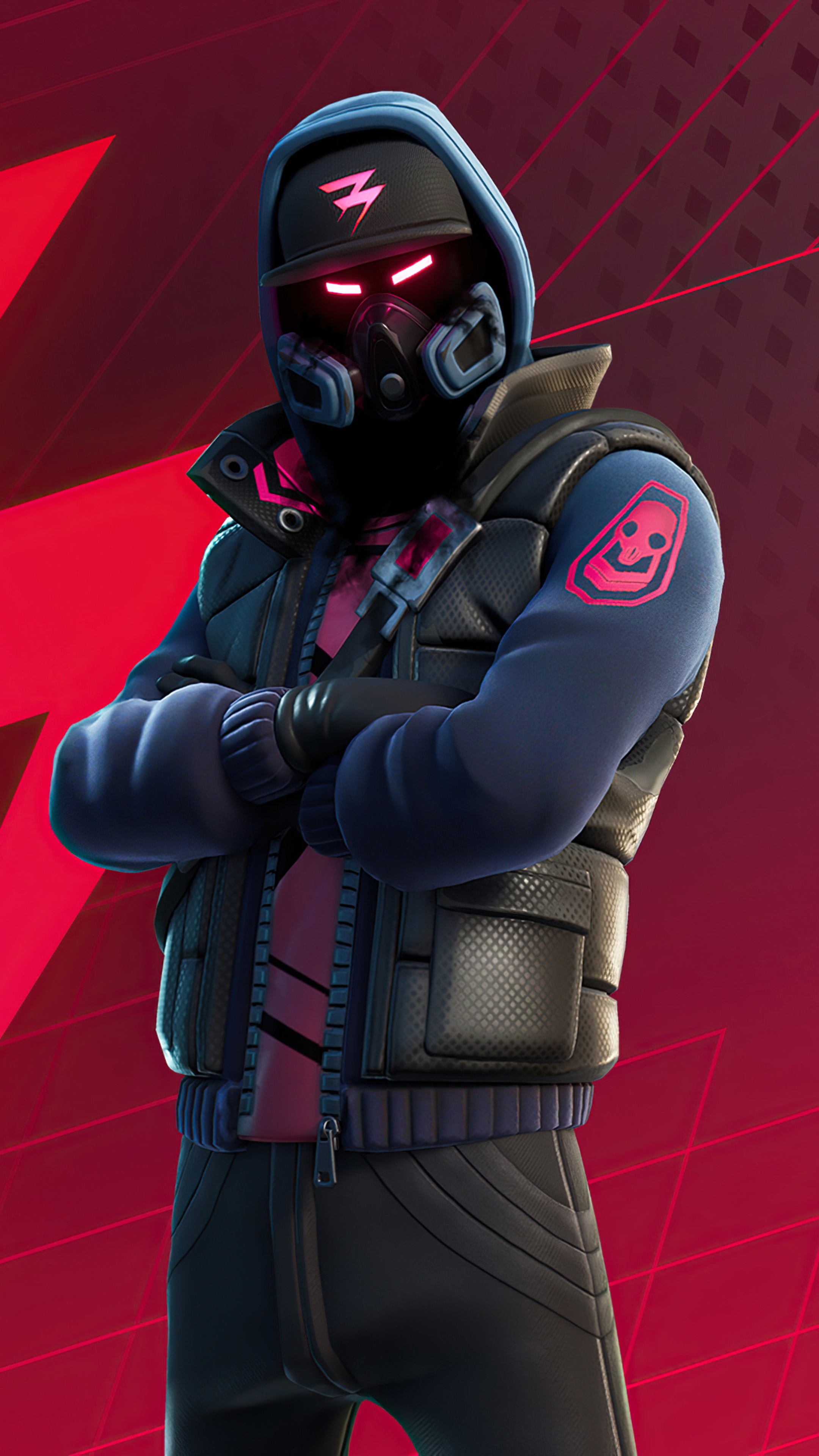 Fortnite character with gas mask and hoodie HD Phone Wallpaper