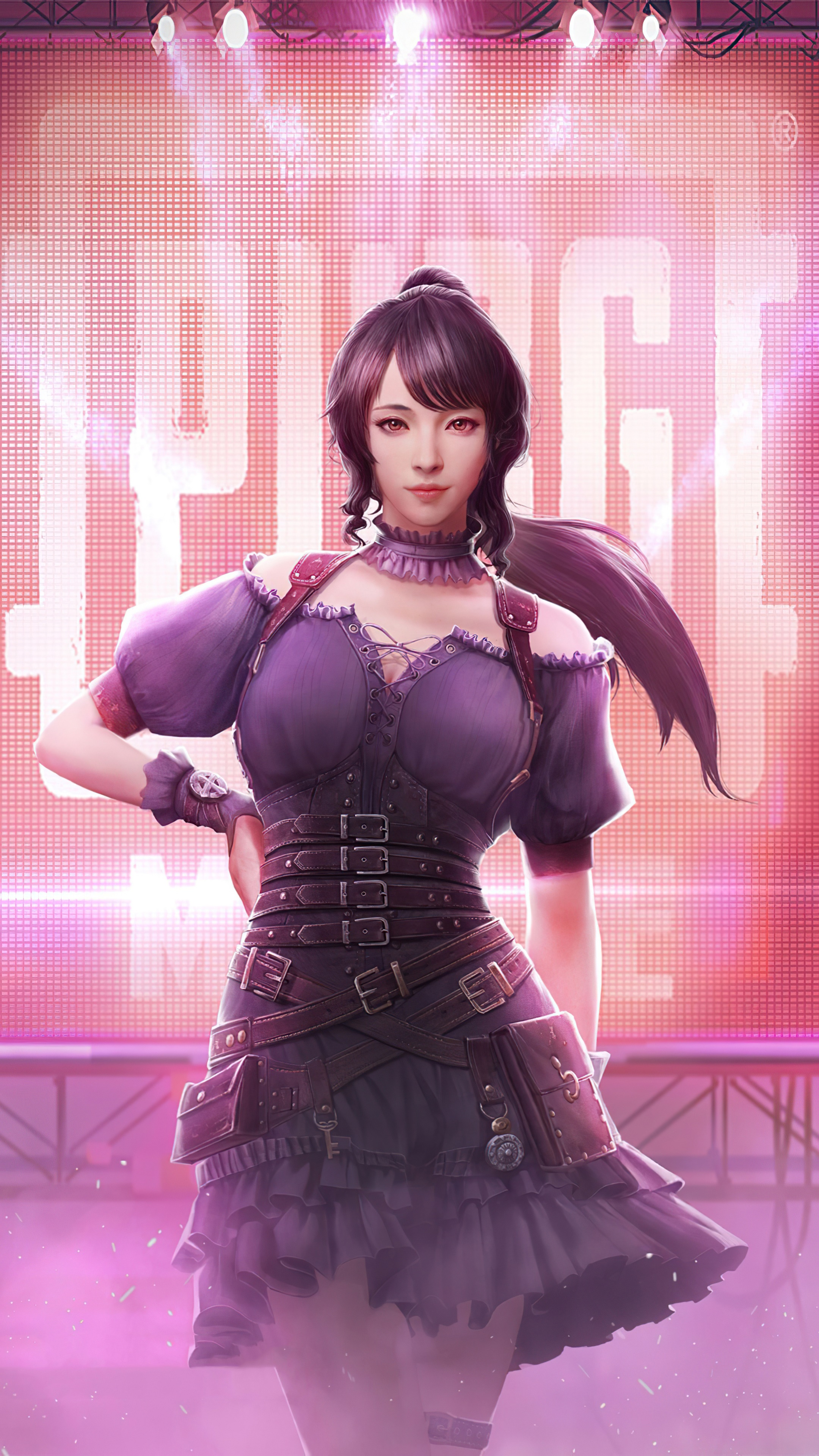 Woman from PUBG in a purple outfit on stage HD Phone Wallpaper