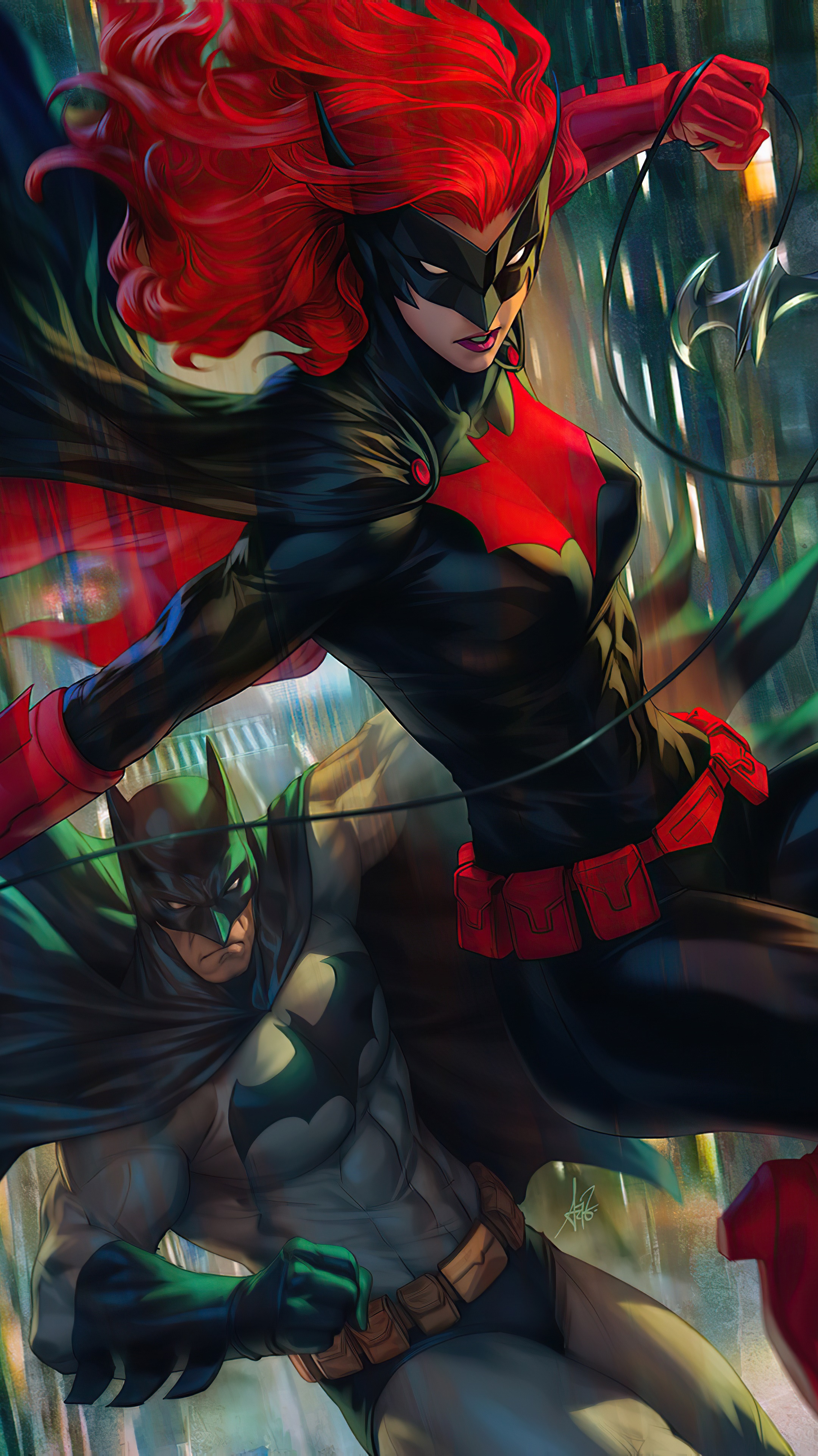 Batwoman and Batman artwork 4K HD Phone Wallpaper