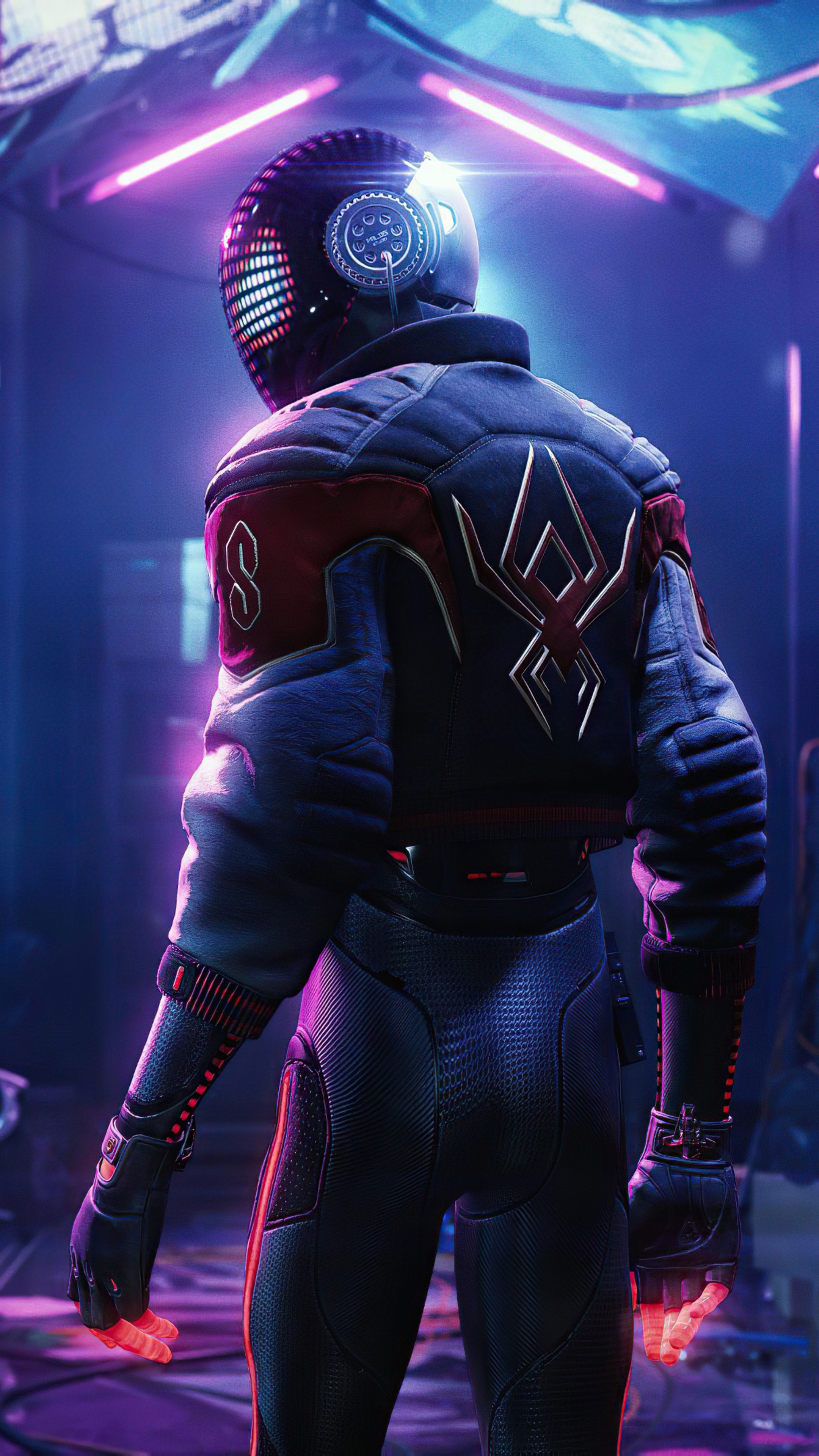 Spider-Man Miles Morales in a futuristic suit HD Phone Wallpaper