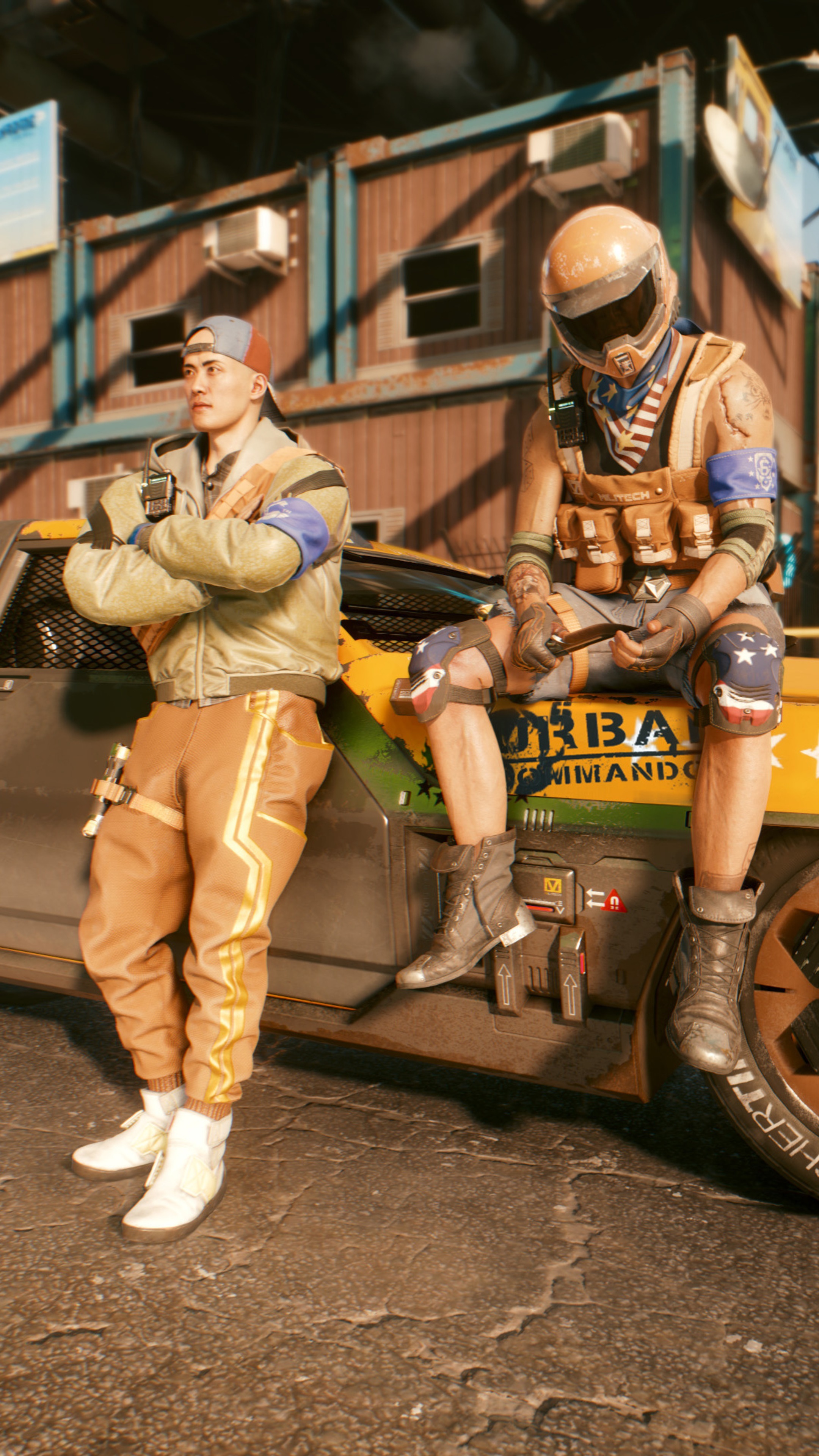 Two men in a post-apocalyptic setting, Cyberpunk 2077 HD Phone Wallpaper