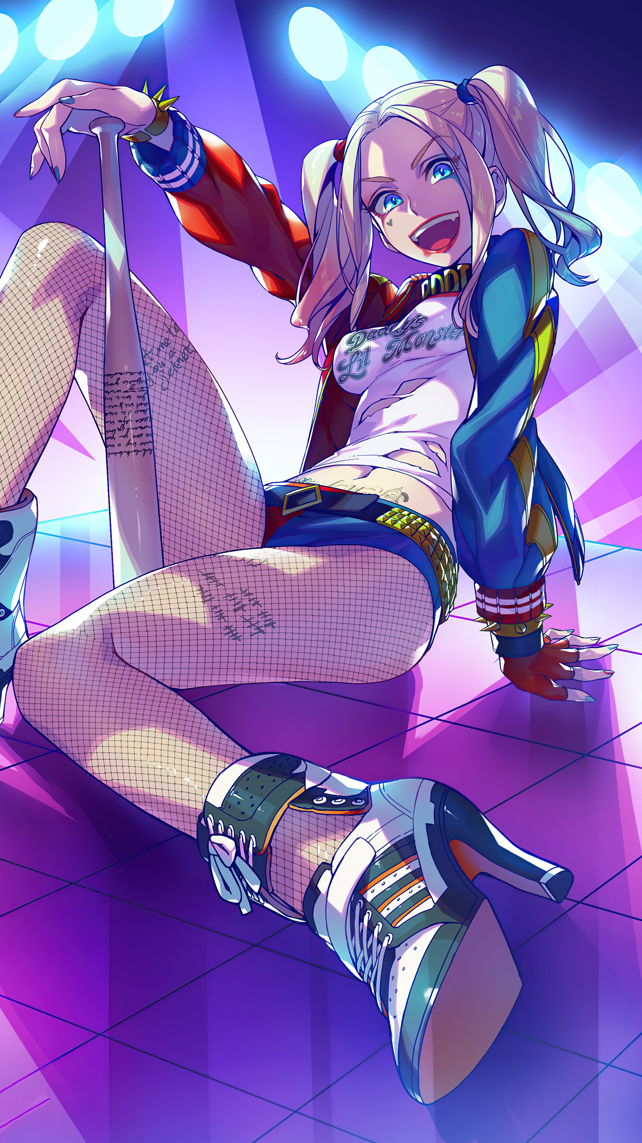 Harley Quinn artwork with baseball bat HD Phone Wallpaper