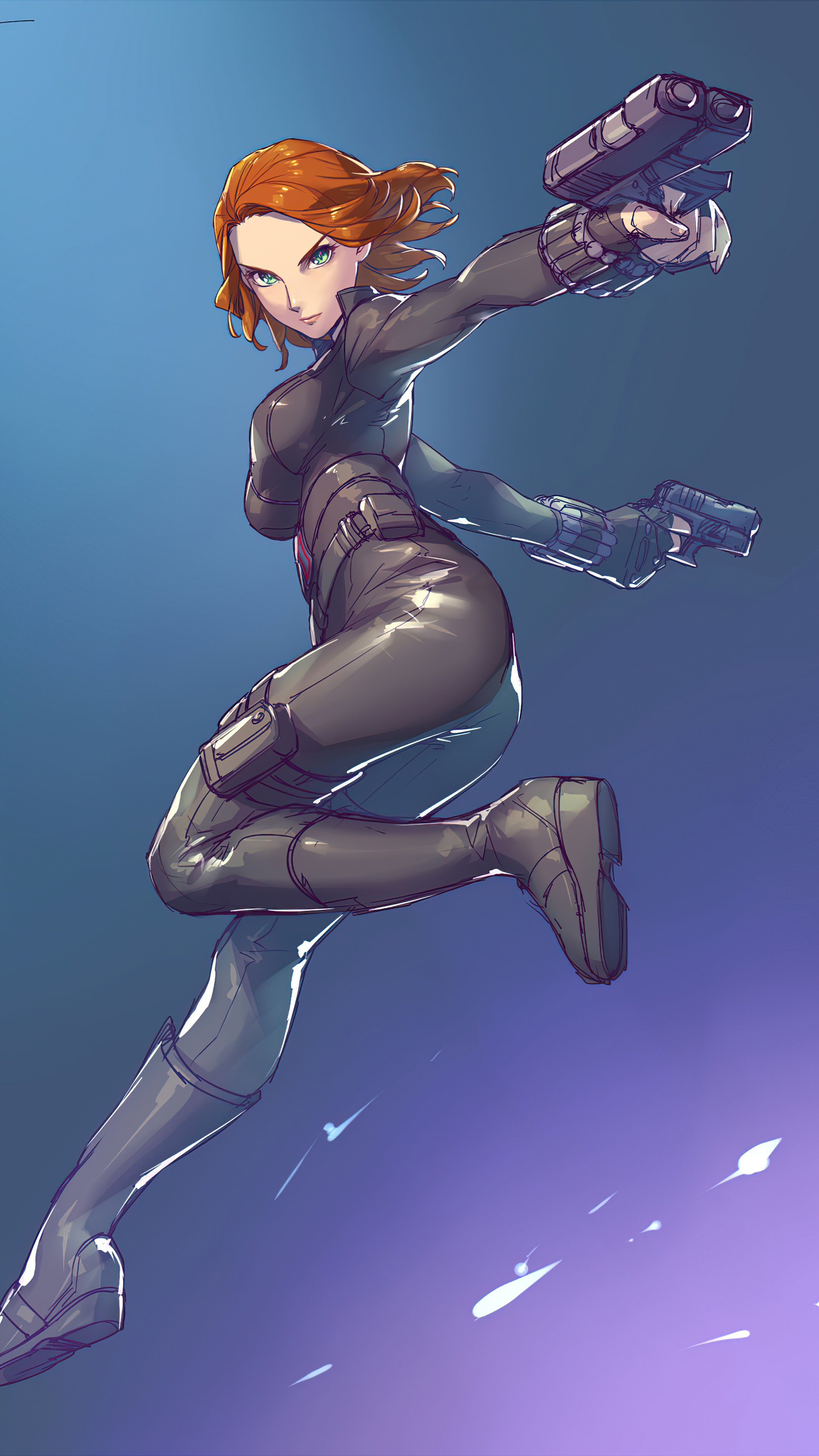 Black Widow artwork with guns HD Phone Wallpaper
