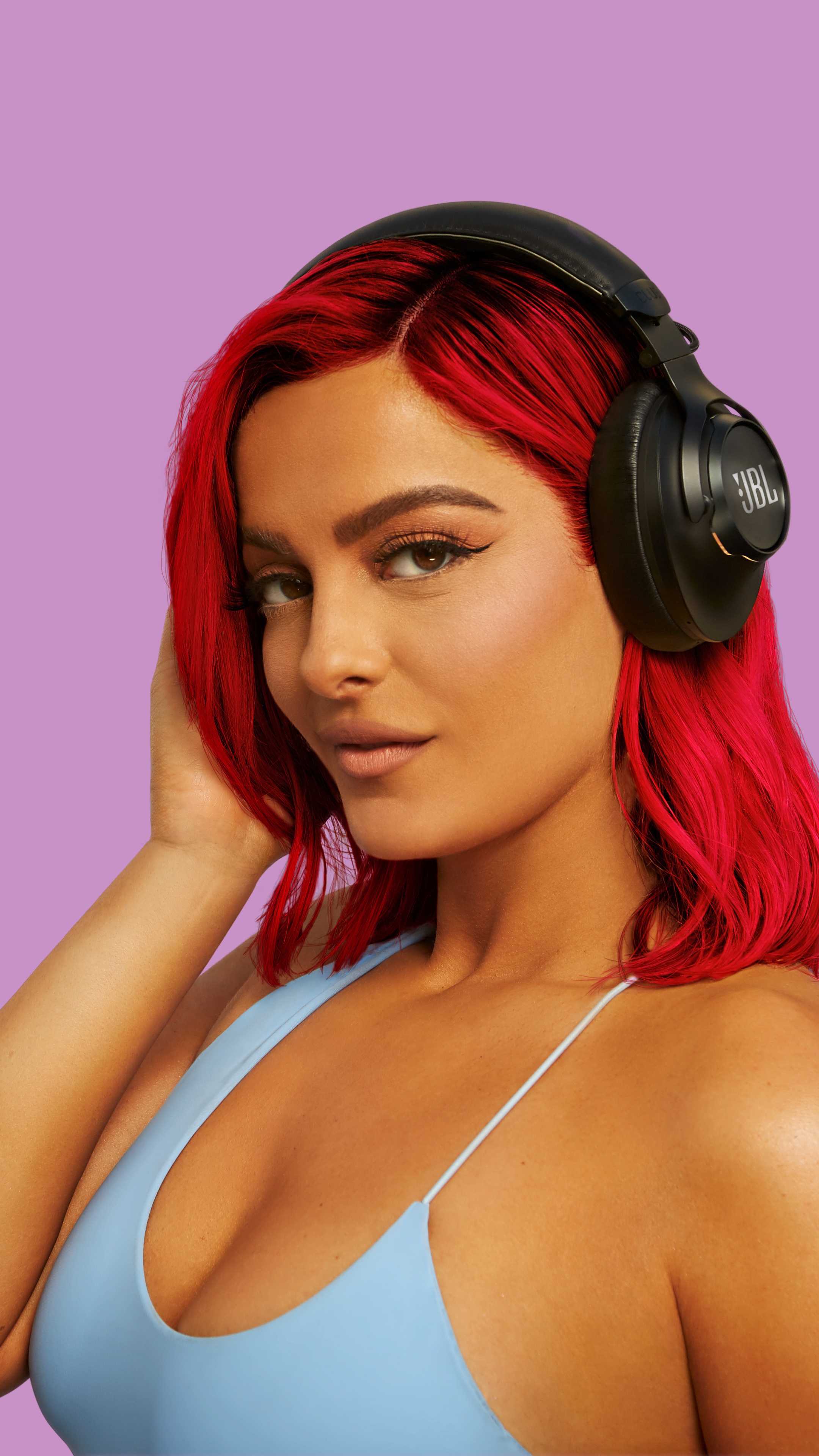 Bebe Rexha wearing JBL headphones HD Phone Wallpaper