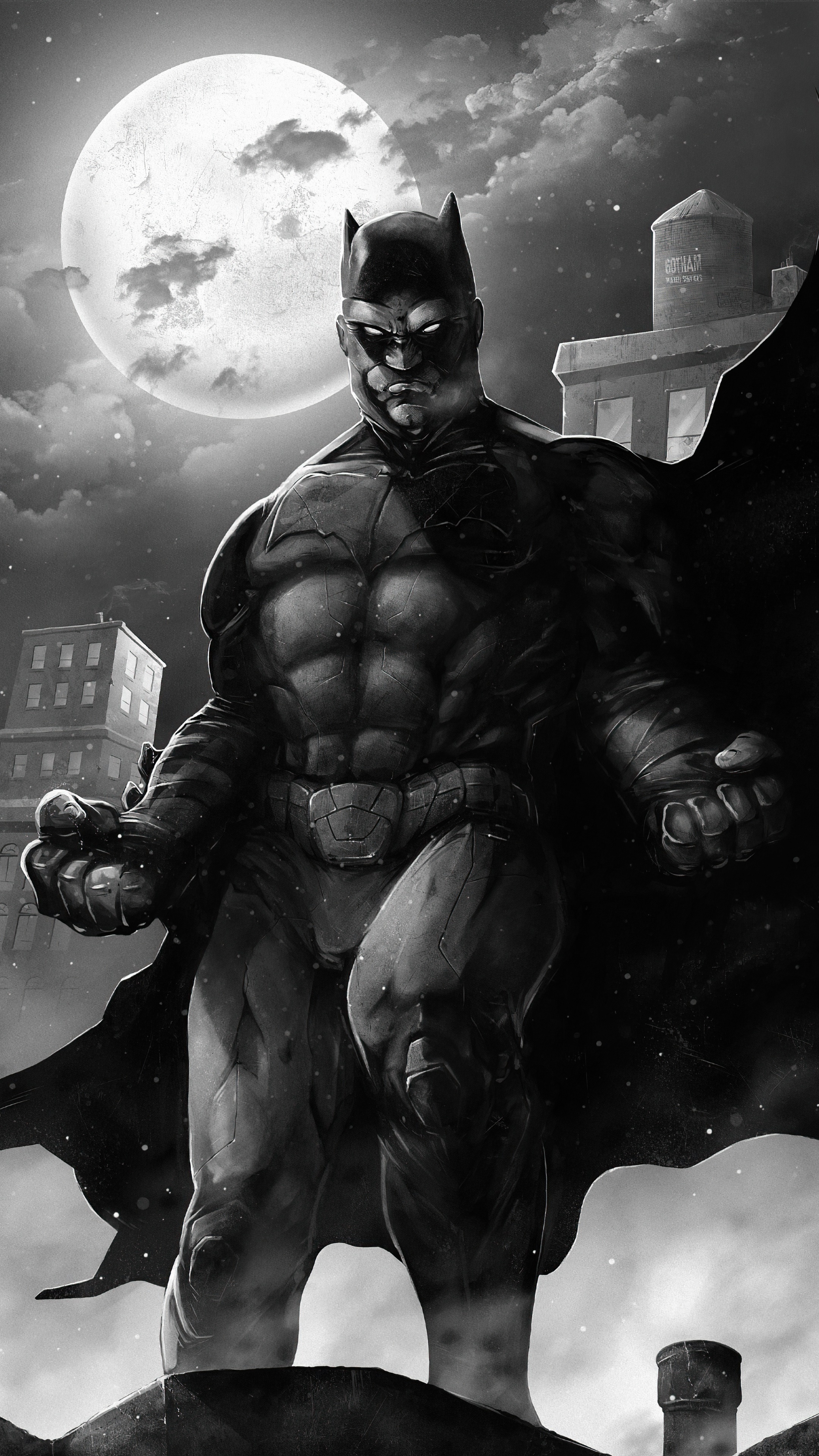 Batman standing on a rooftop at night HD Phone Wallpaper