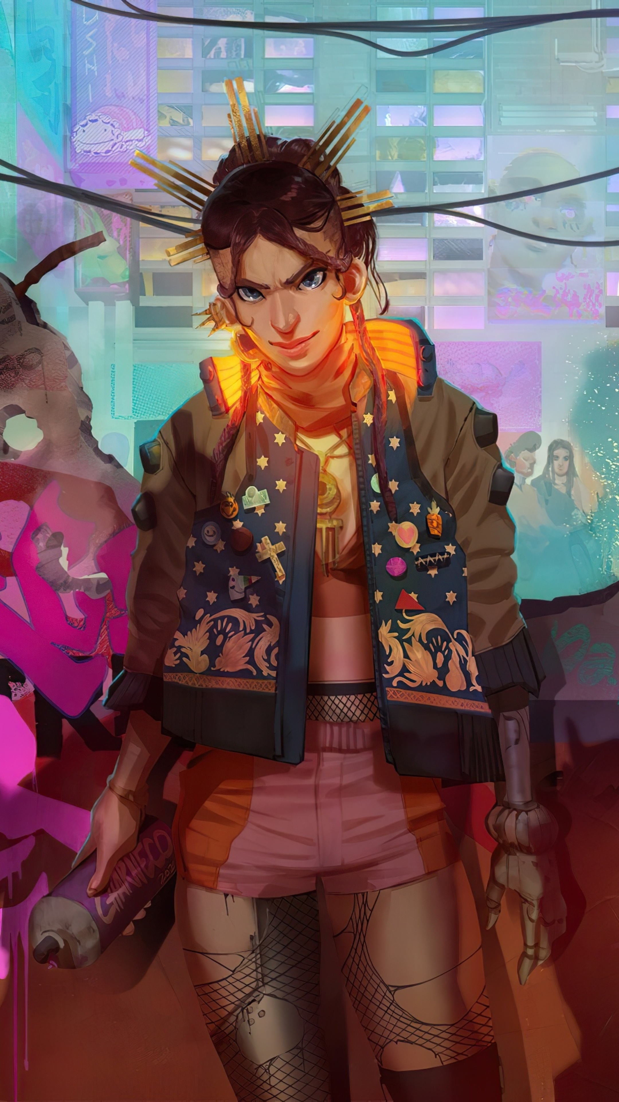 Cyberpunk woman with spray can HD Phone Wallpaper