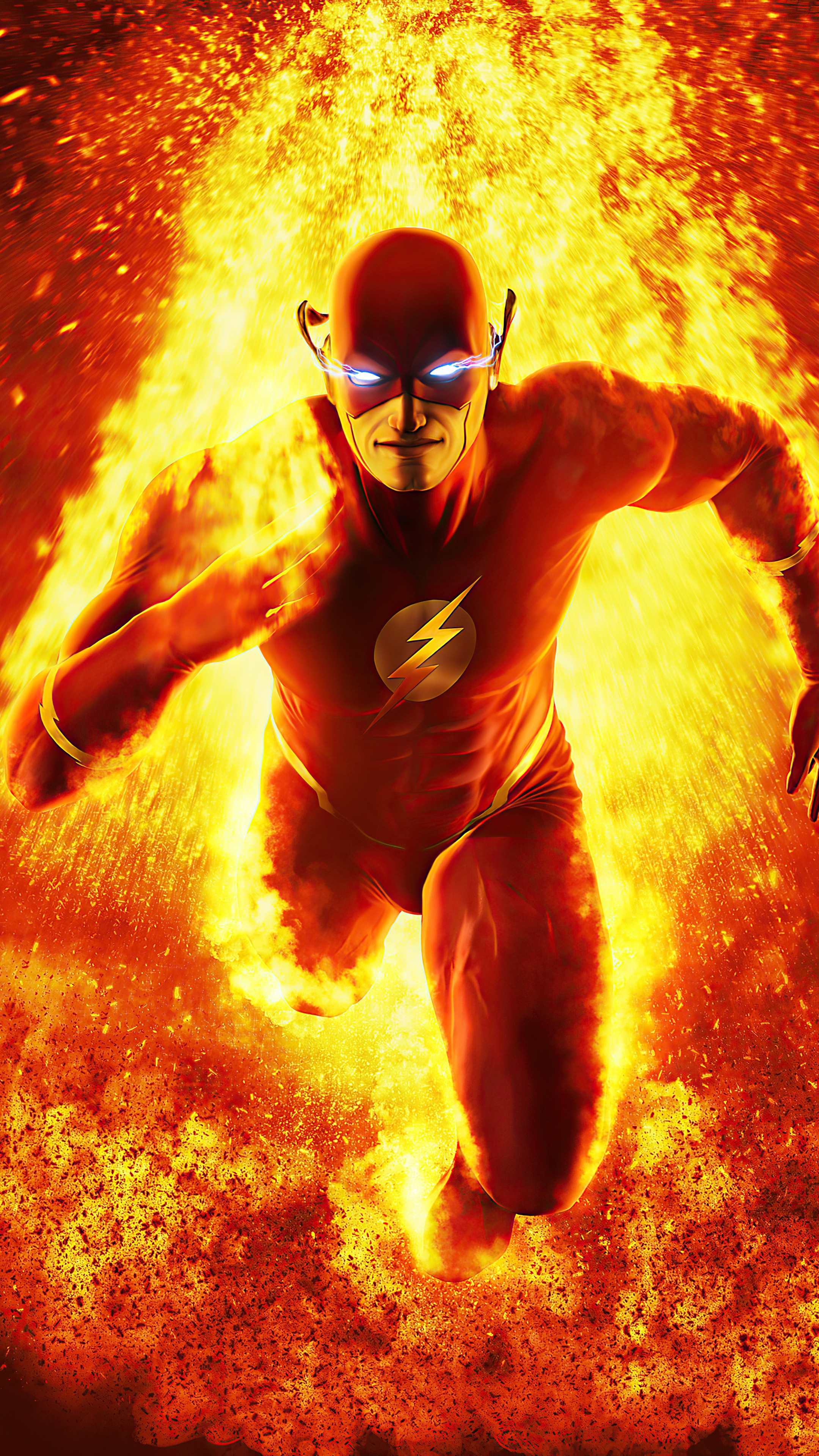 The Flash running through fire HD Phone Wallpaper