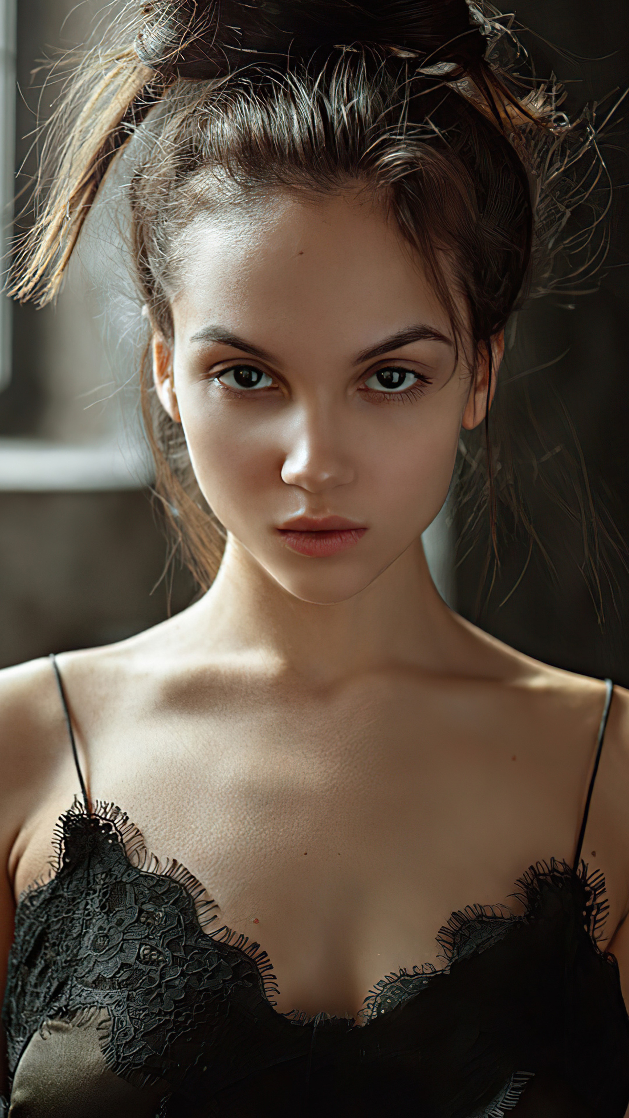 Model in black lace top HD Phone Wallpaper