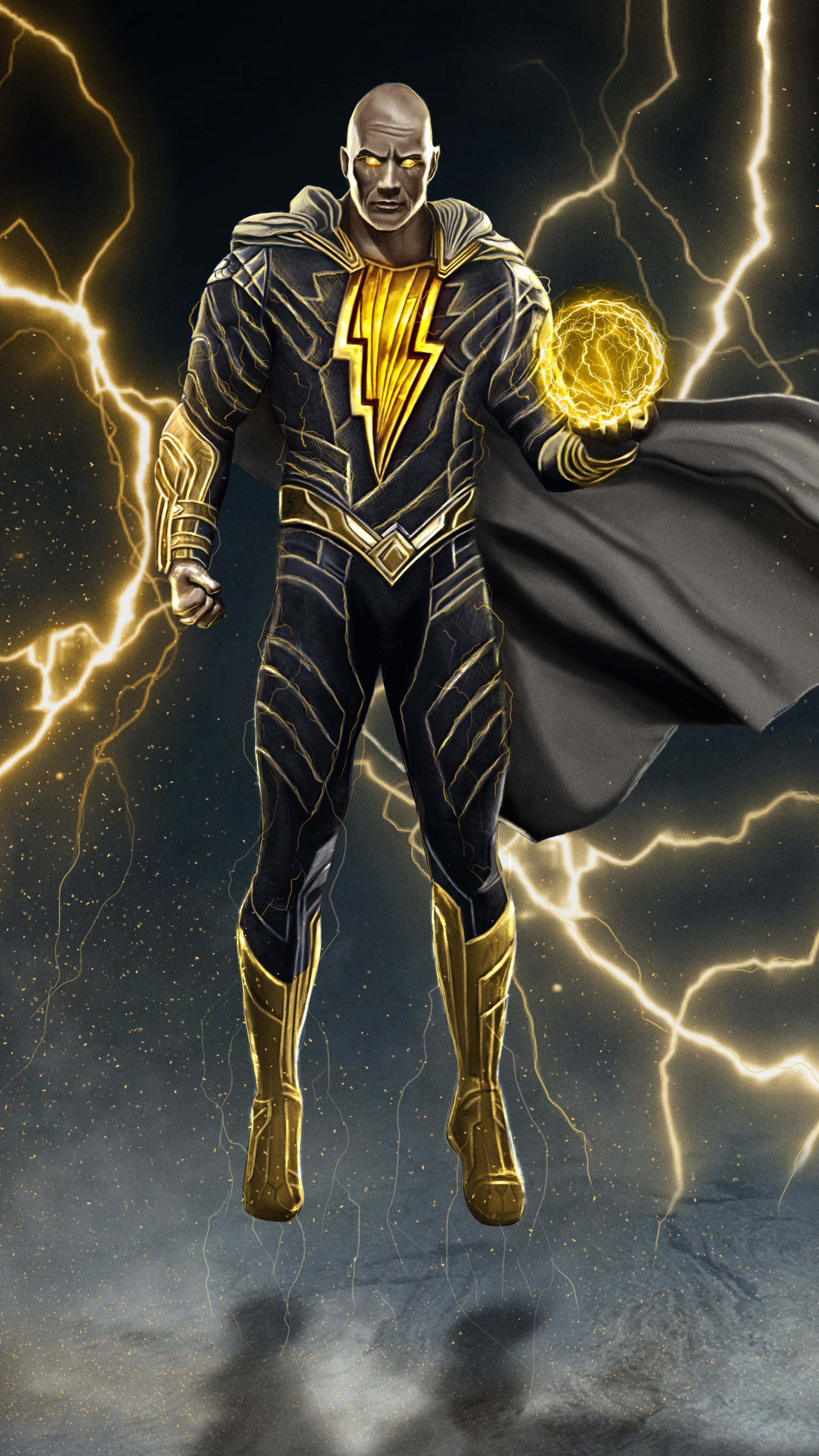 Black Adam with lightning HD Phone Wallpaper