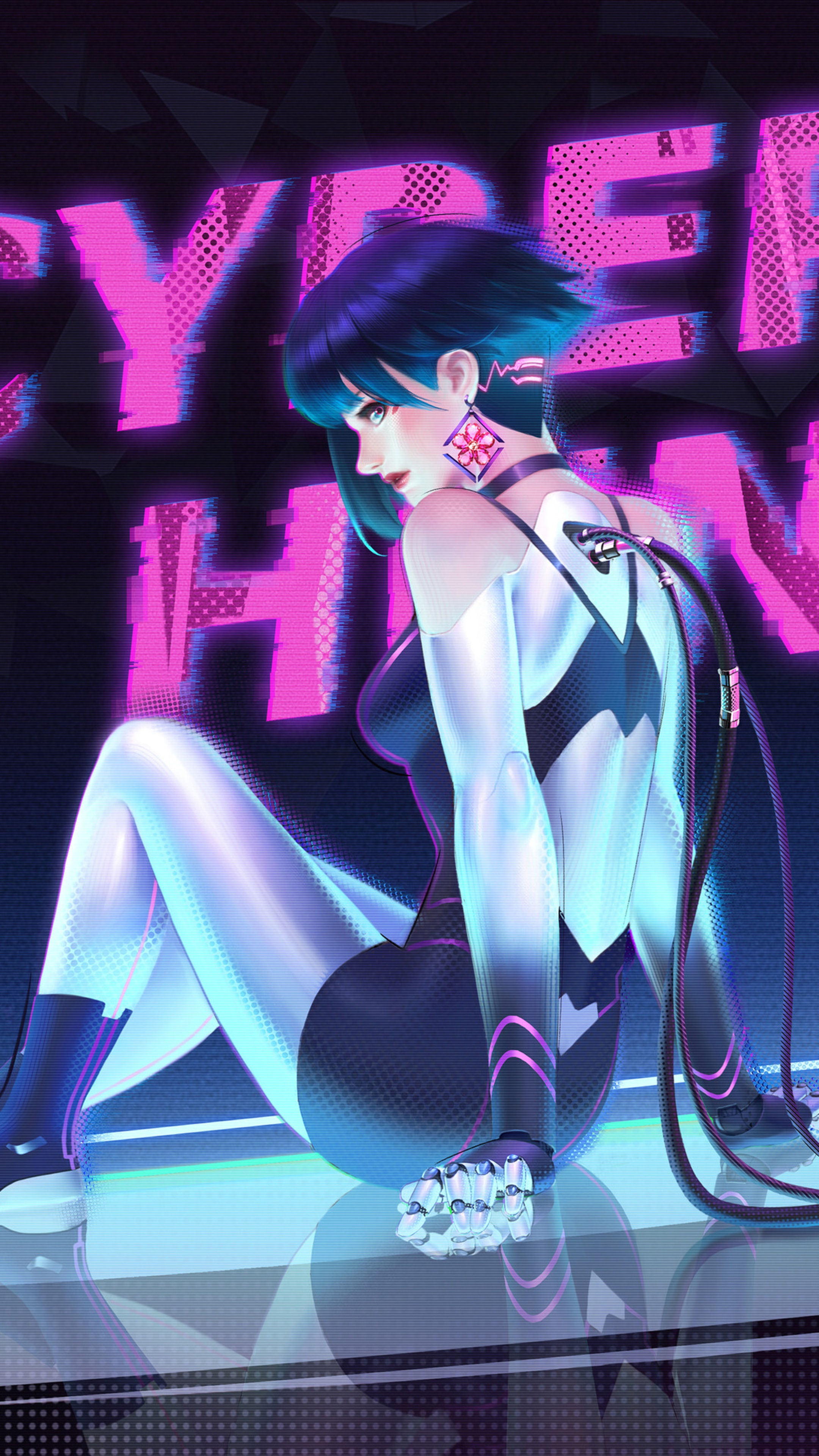 Cyberpunk artwork of a woman with cybernetic implants HD Phone Wallpaper
