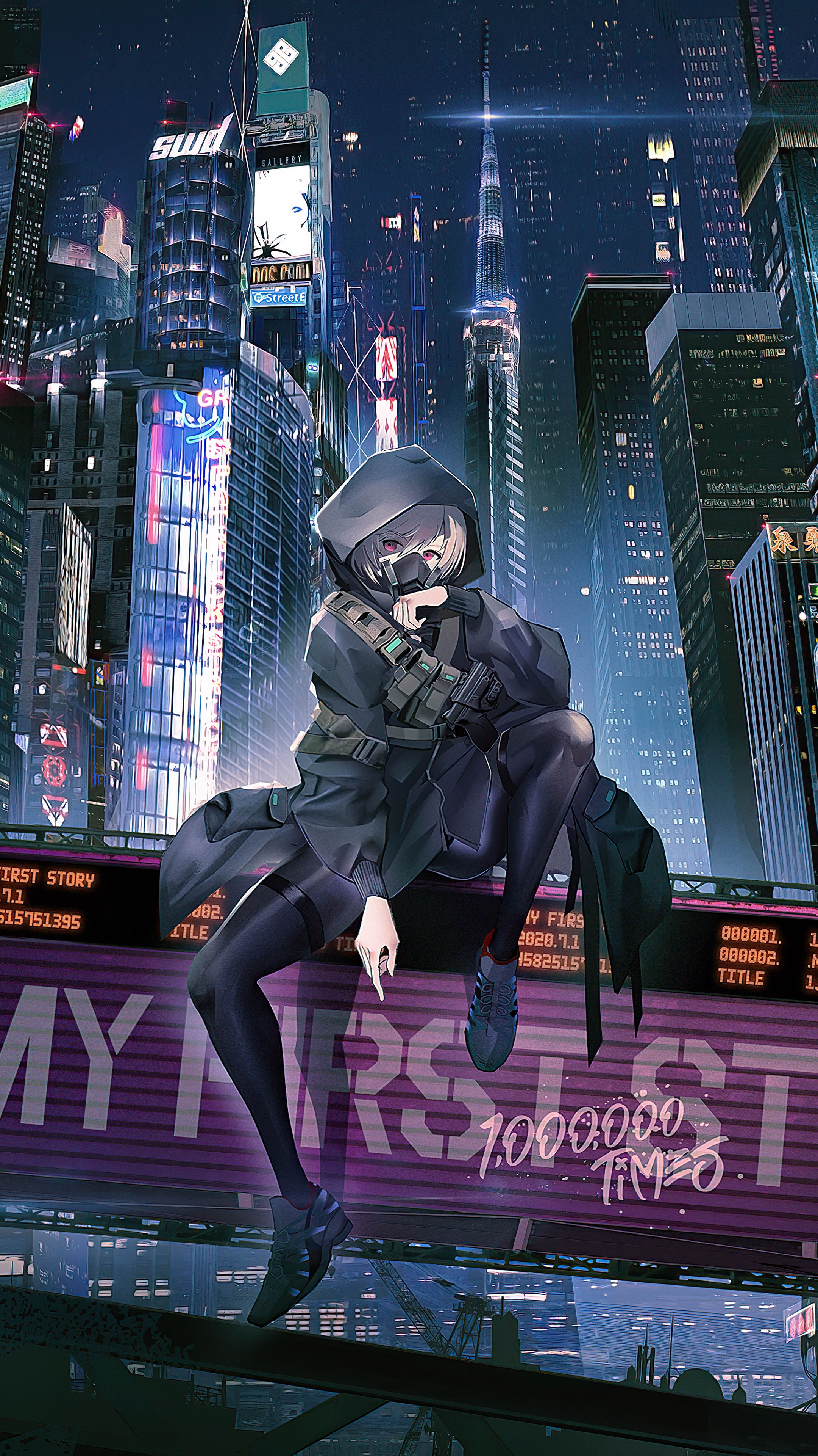 Anime girl in futuristic city HD Phone Wallpaper