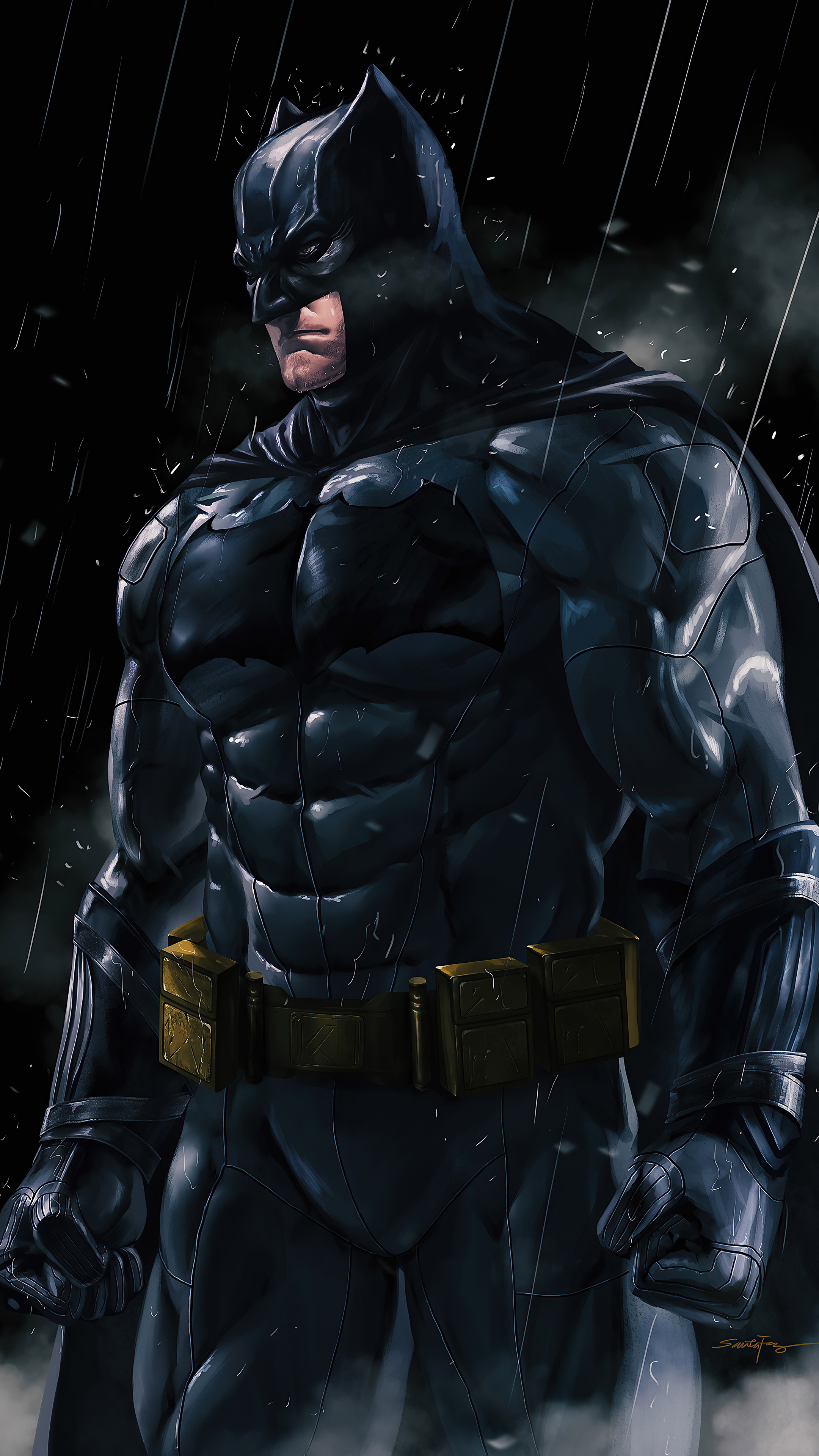 Batman in the Rain Artwork 4K HD Phone Wallpaper