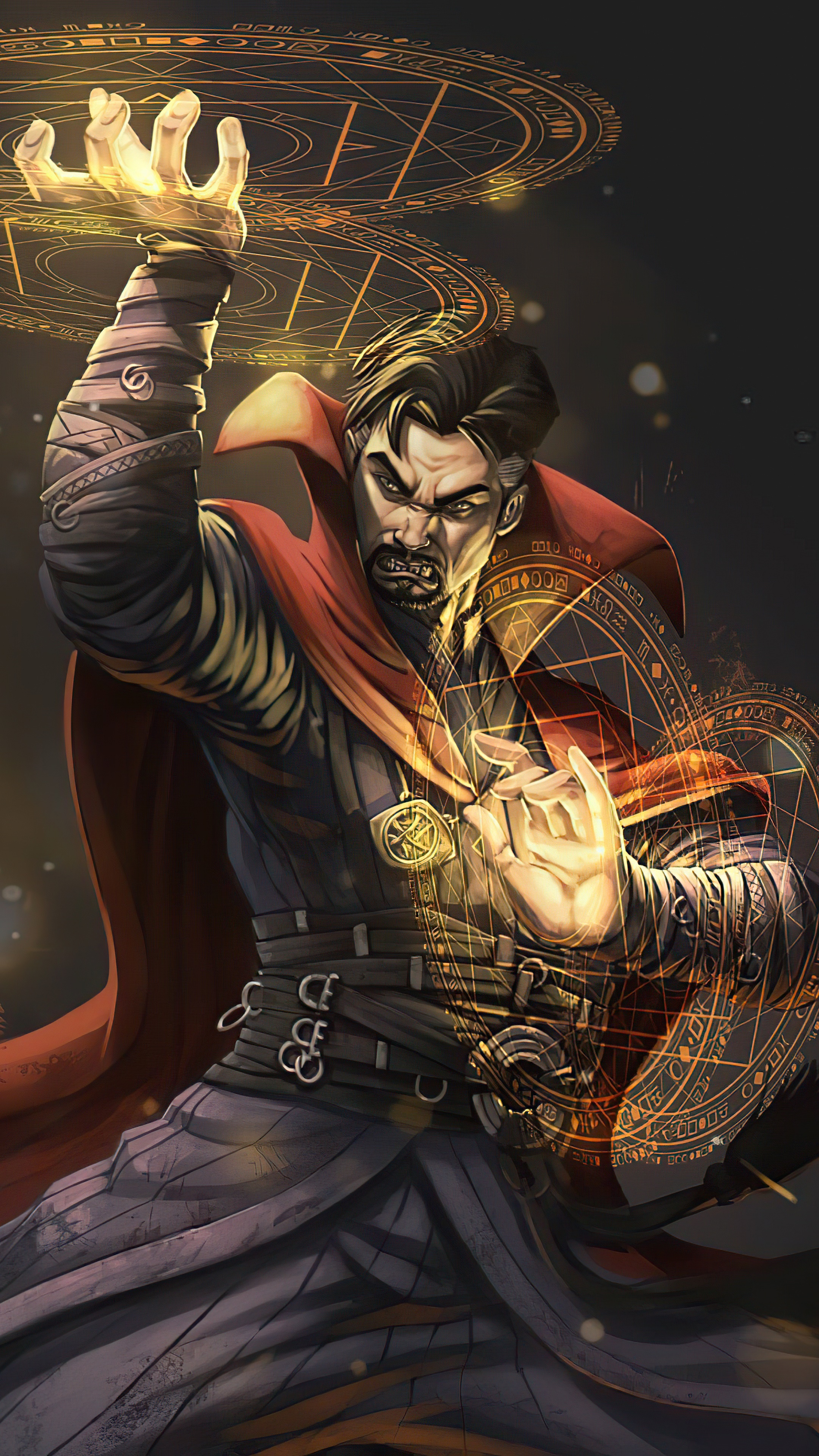 Doctor Strange casting spells with magical circles HD Phone Wallpaper