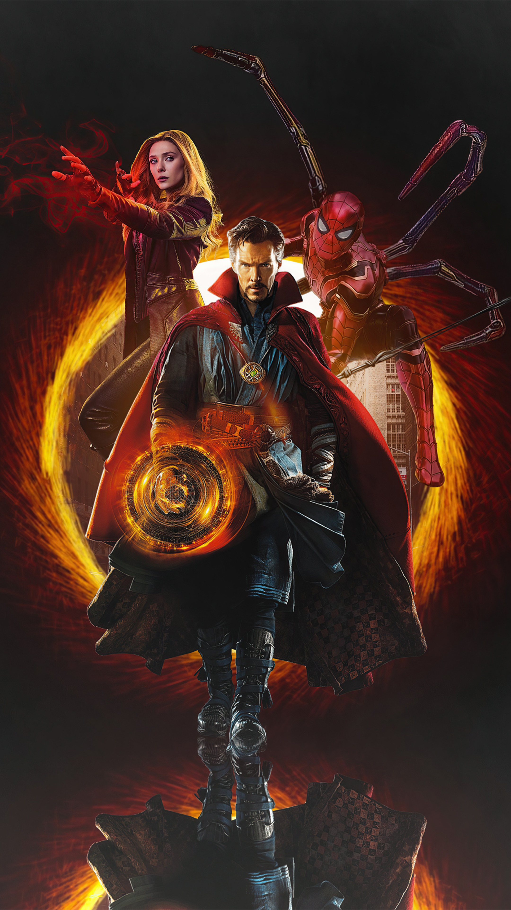 Doctor Strange, Scarlet Witch, and Spider-Man artwork HD Phone Wallpaper