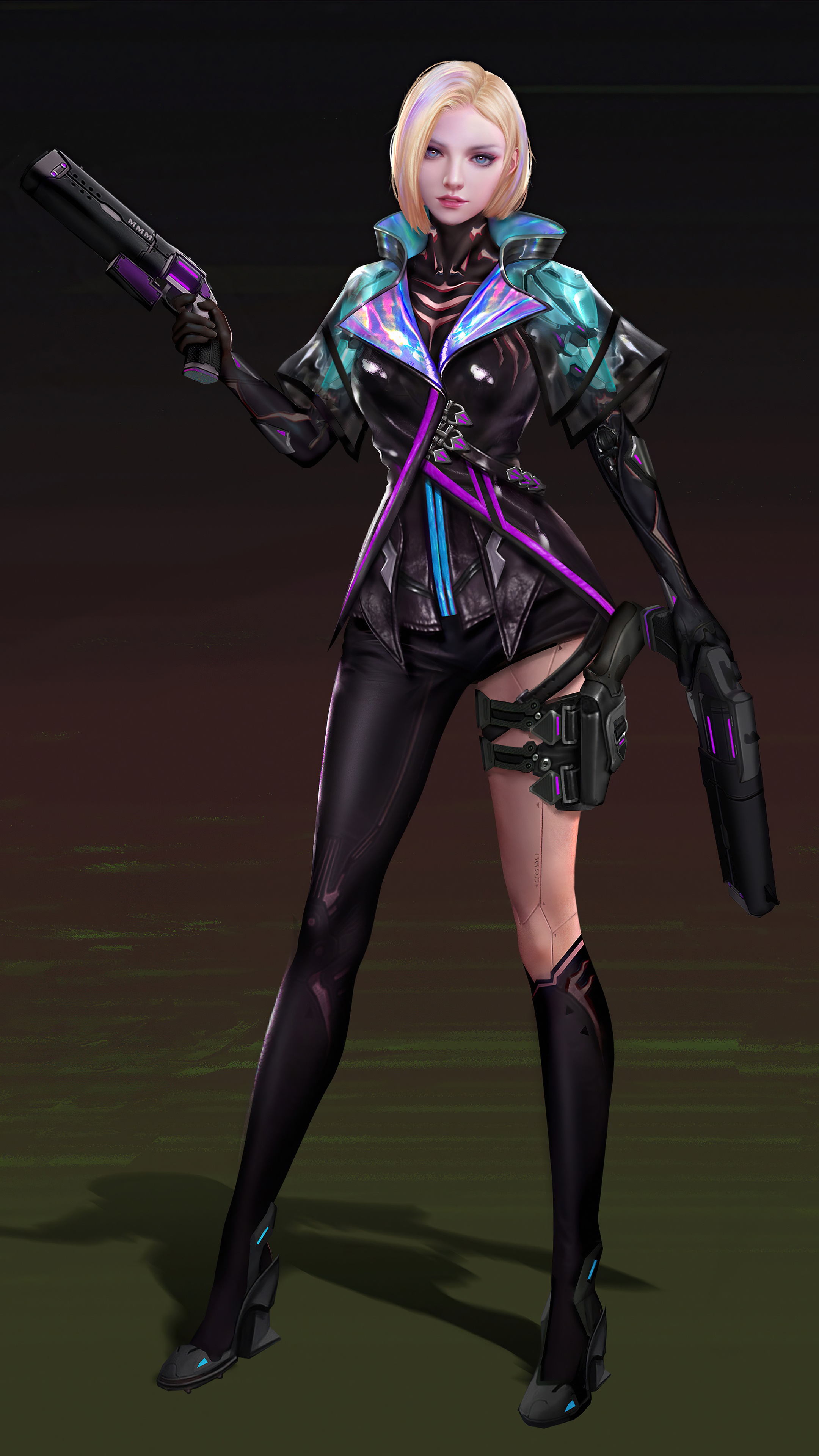 Sci-fi woman with guns, digital art HD Phone Wallpaper