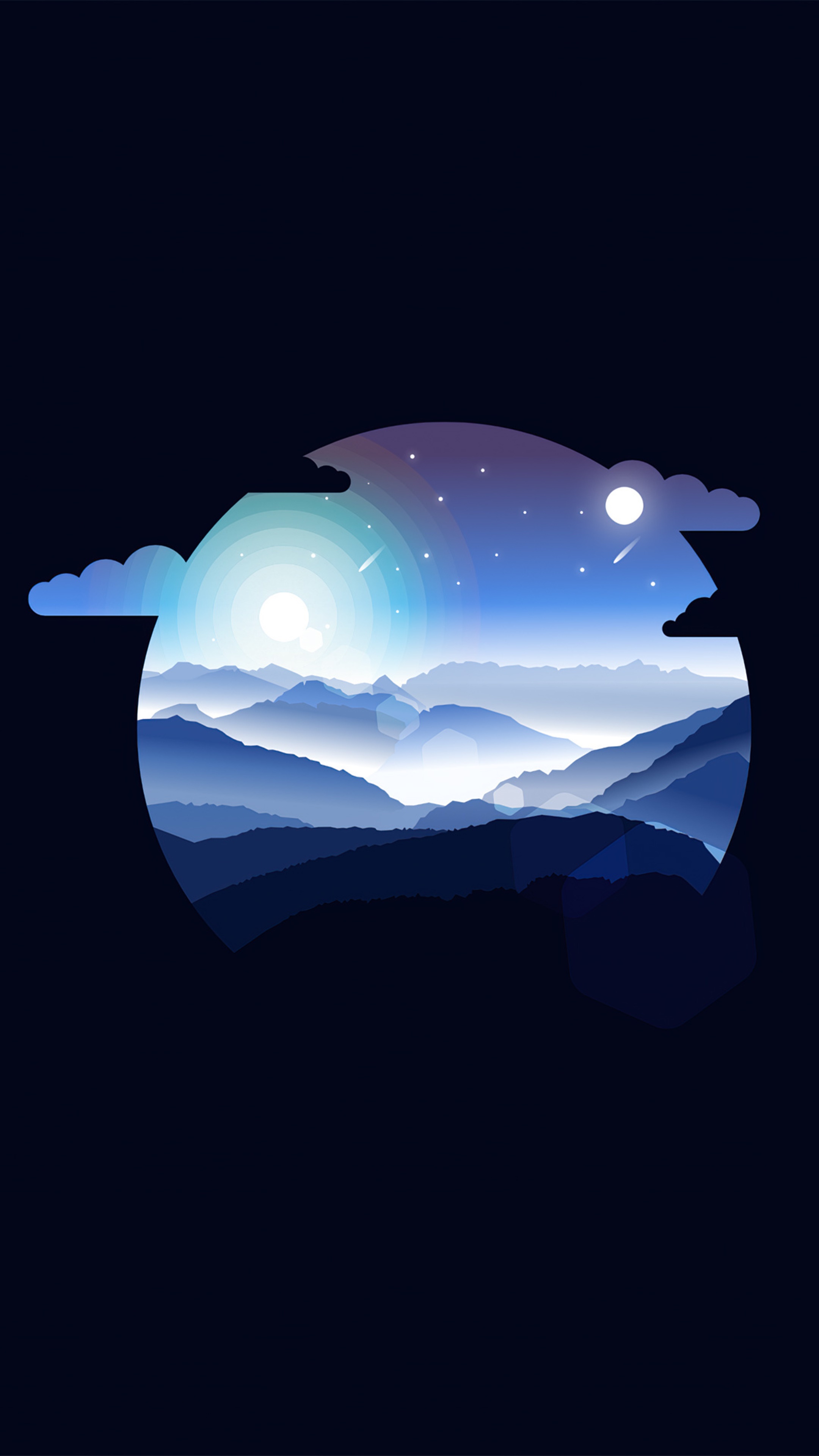 Minimalist digital art of mountains at night HD Phone Wallpaper