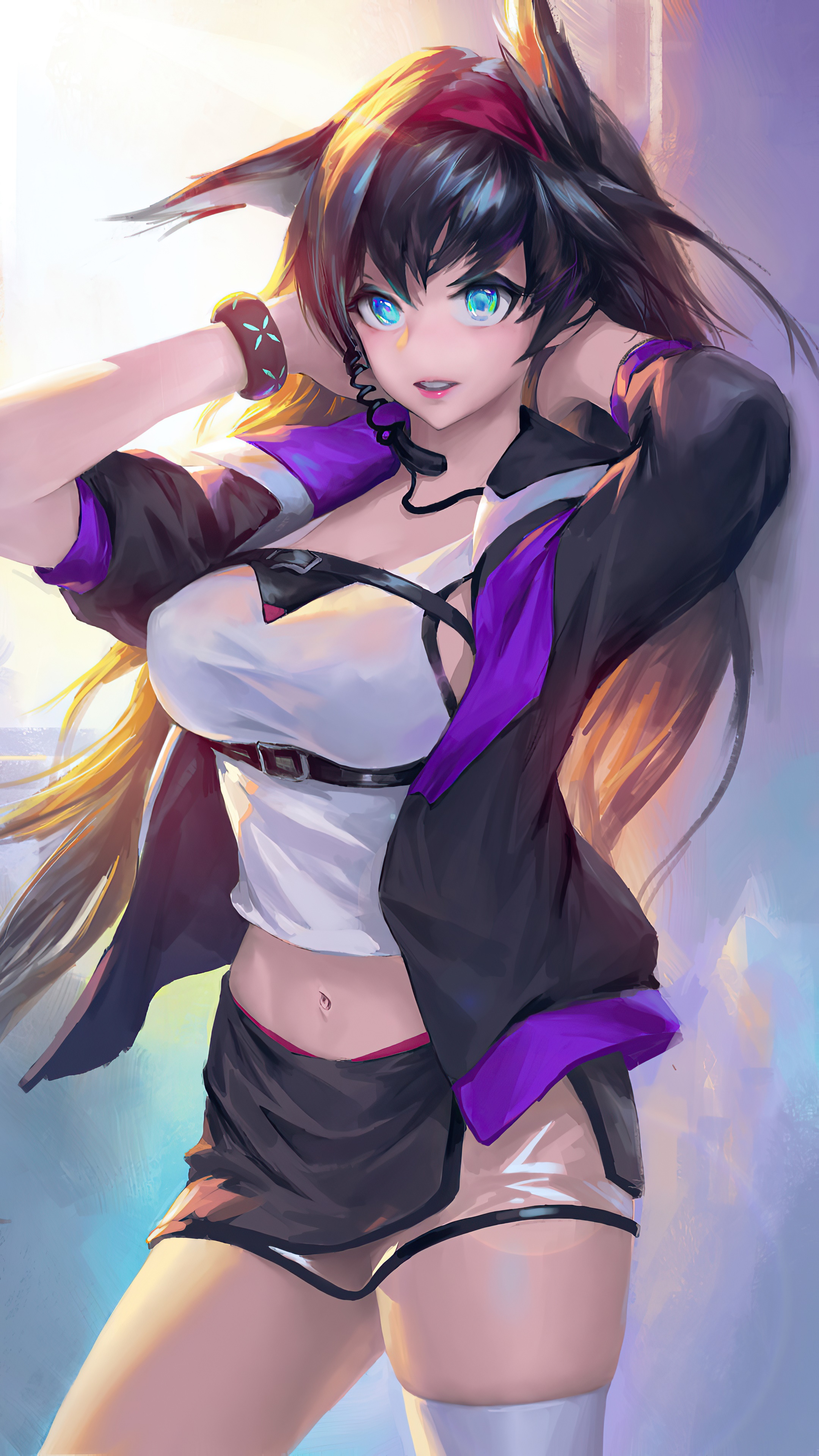 Anime Girl with Cat Ears in Stylish Outfit HD Phone Wallpaper