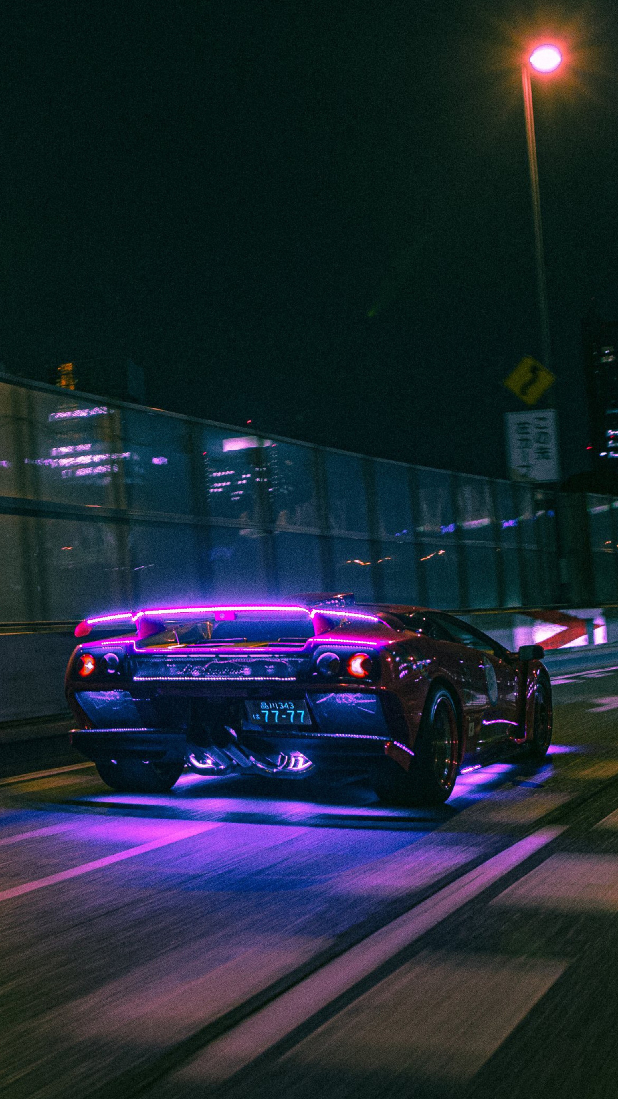 Lamborghini Diablo with Neon Lights on City Street 4K HD Phone Wallpaper