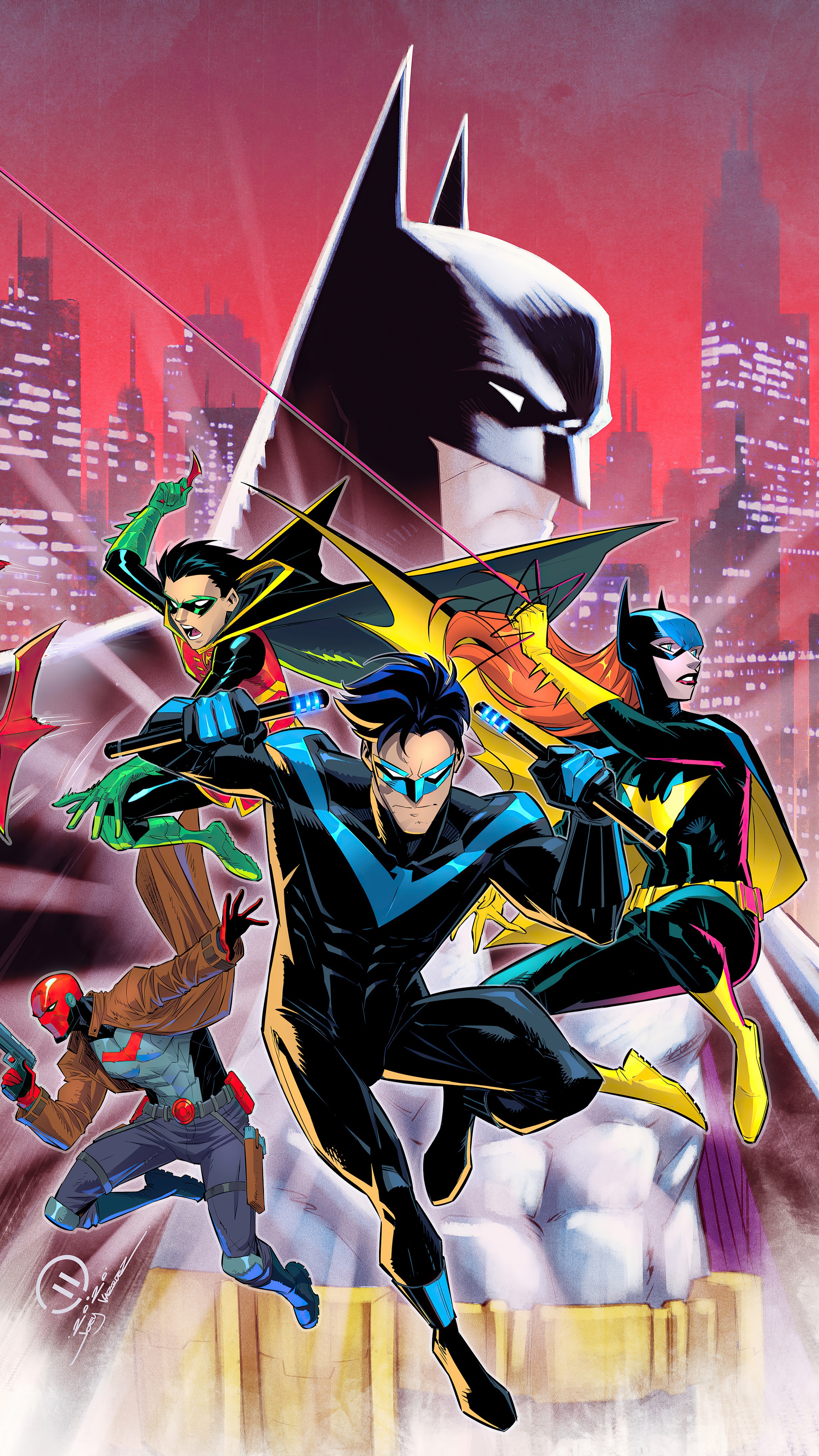 Nightwing and Bat-Family from DC Comics HD Phone Wallpaper