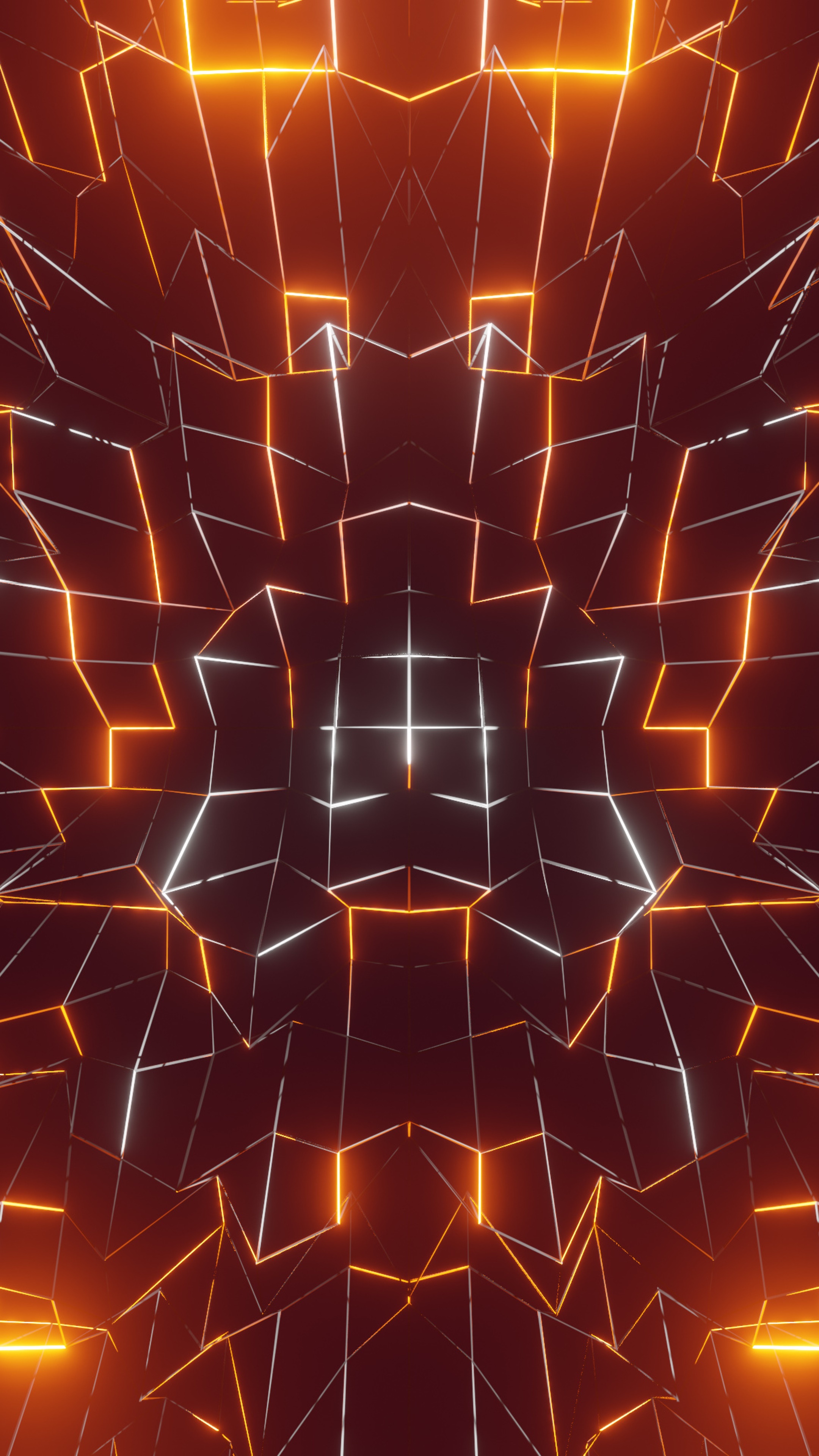 Abstract geometric pattern with glowing orange and white lines HD Phone Wallpaper