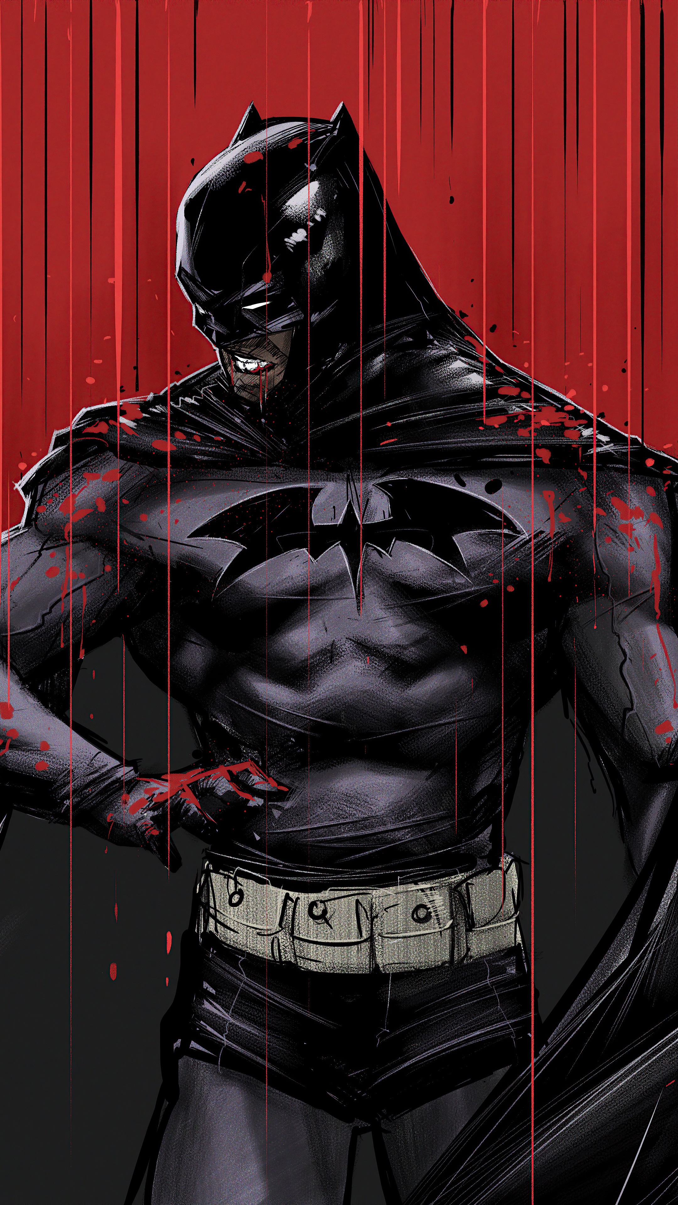 Batman covered in blood HD Phone Wallpaper