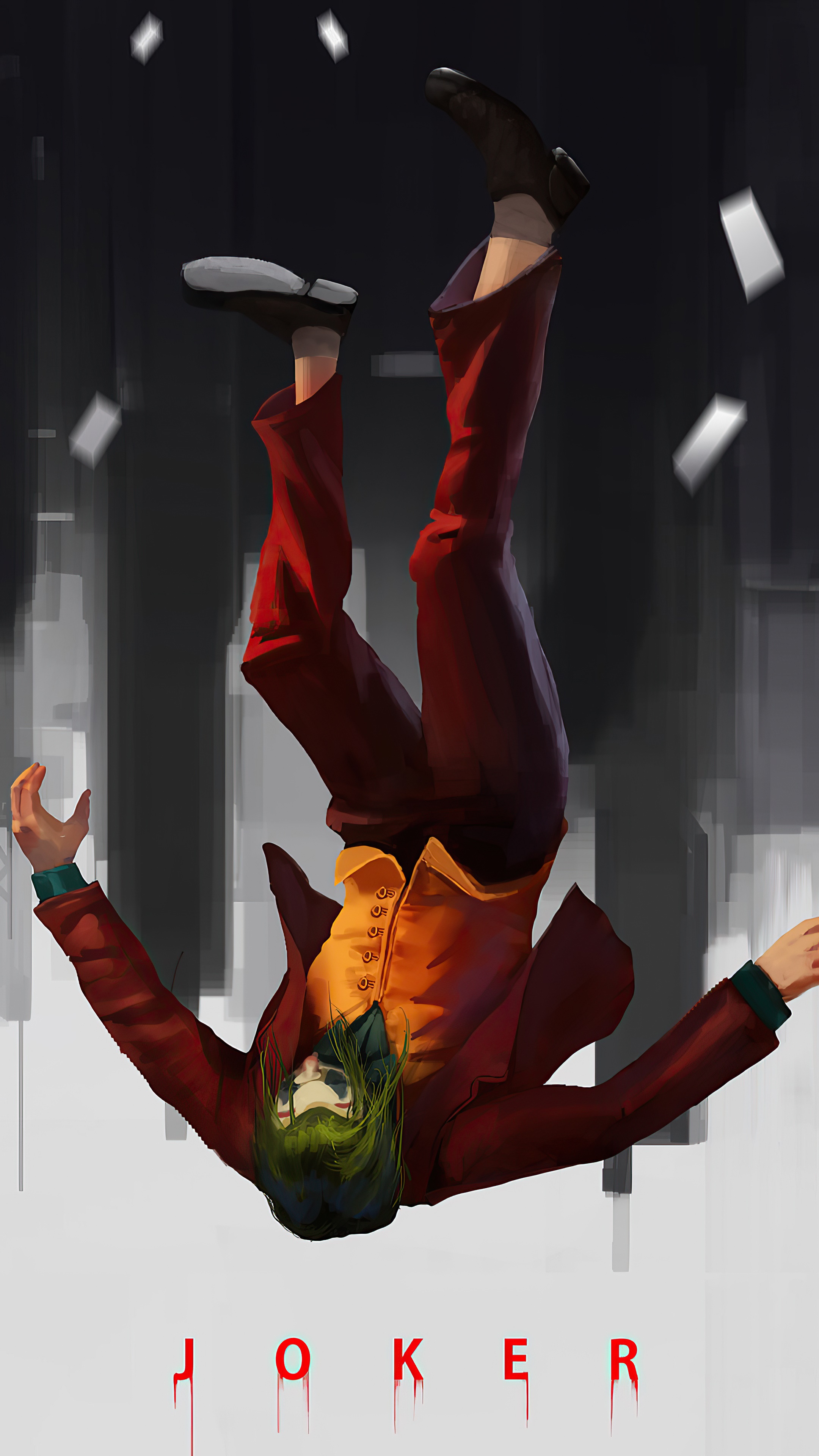 Joker falling with papers HD Phone Wallpaper