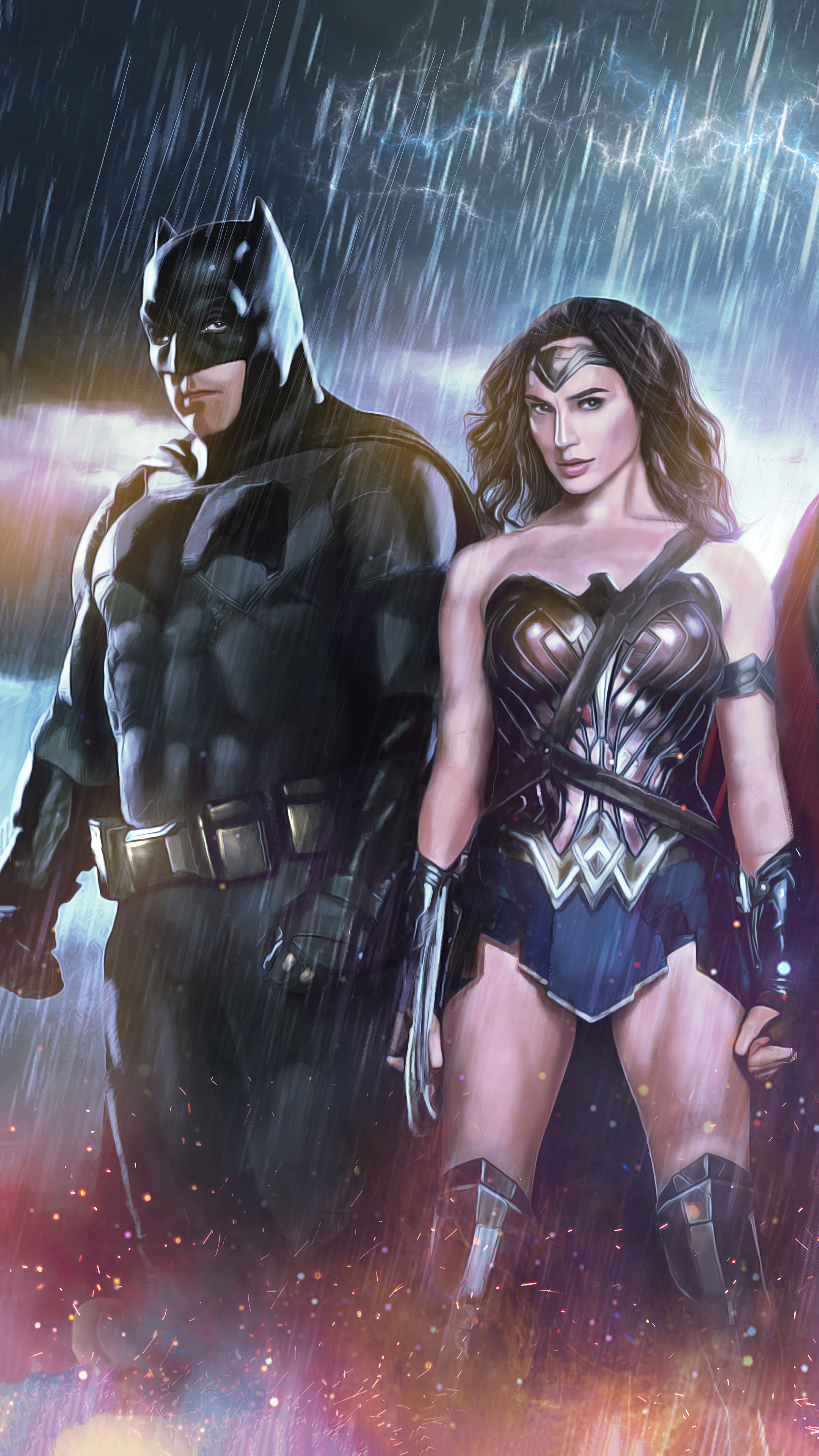 Batman and Wonder Woman in the Rain HD Phone Wallpaper