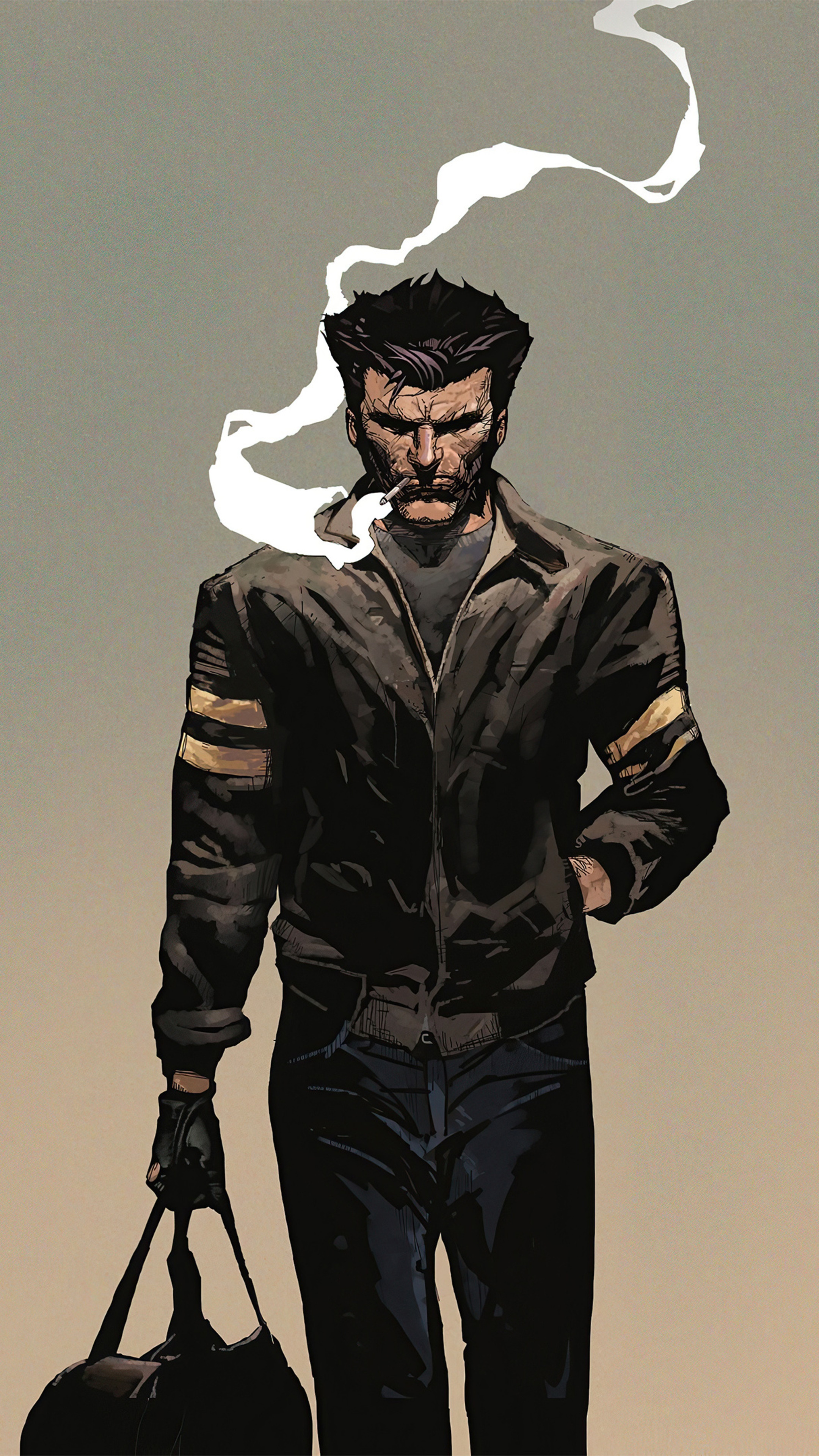 Wolverine smoking a cigarette and carrying a bag HD Phone Wallpaper
