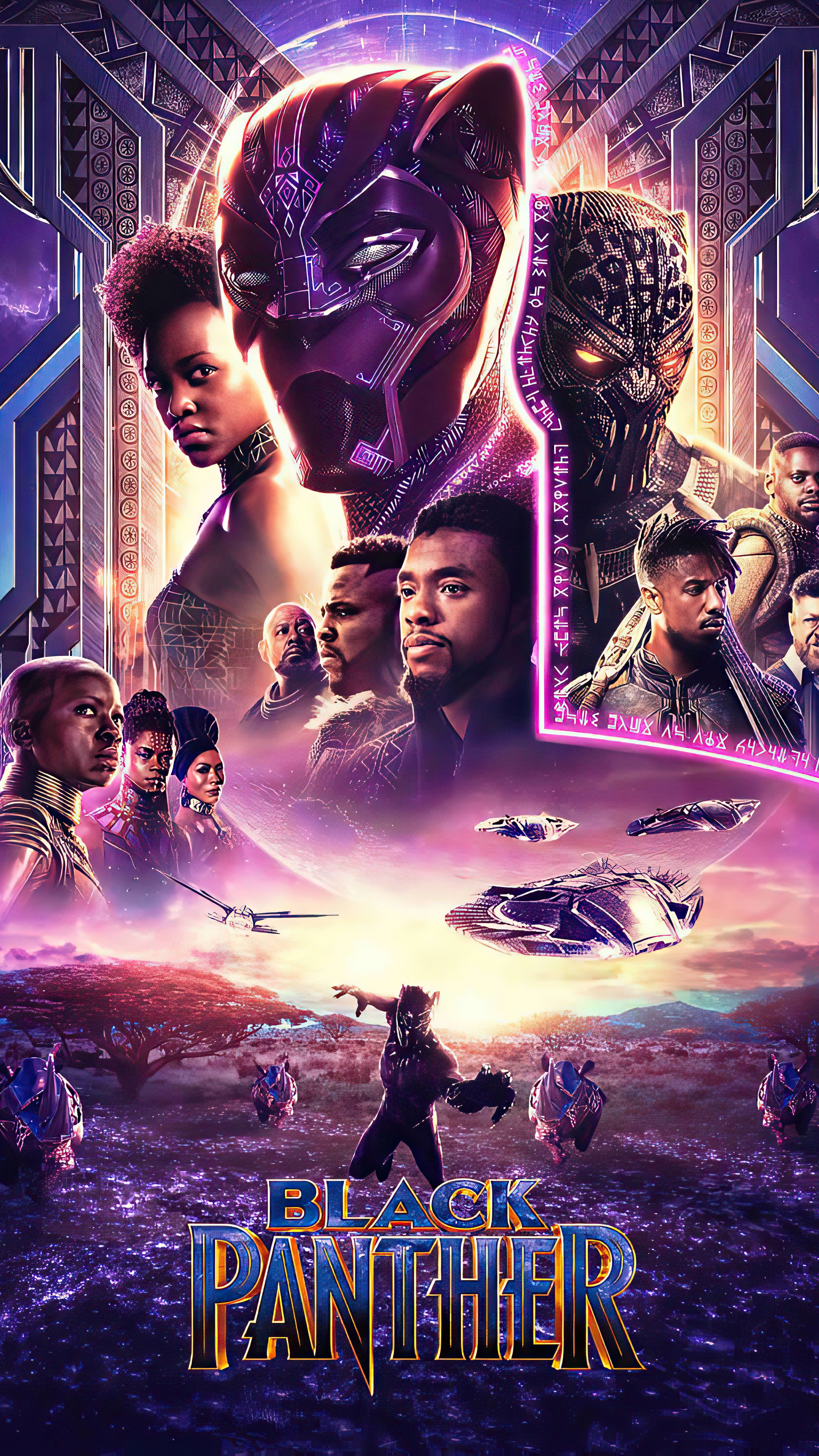 Black Panther movie poster with characters HD Phone Wallpaper