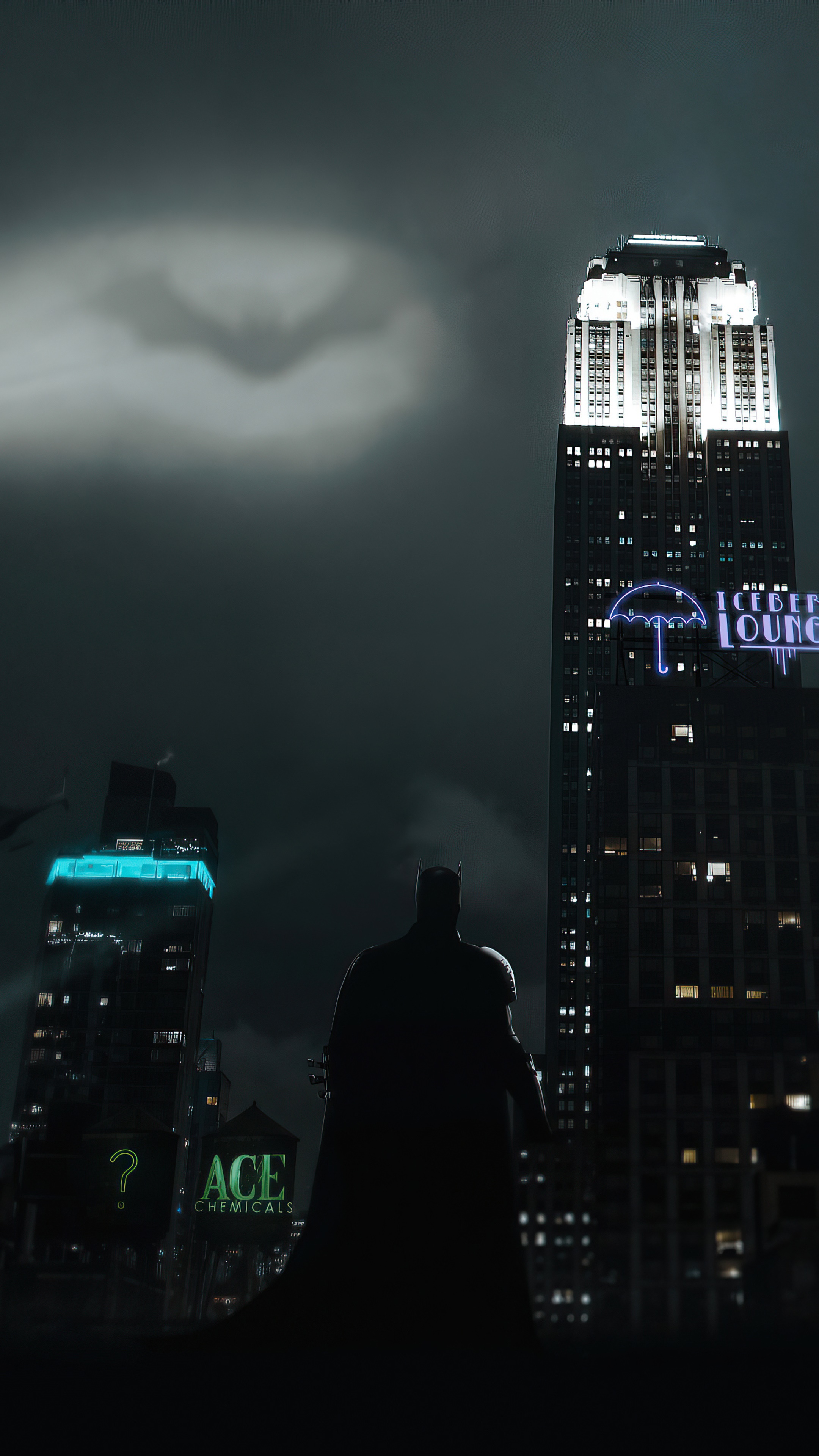 Batman overlooking Gotham City 4K HD Phone Wallpaper