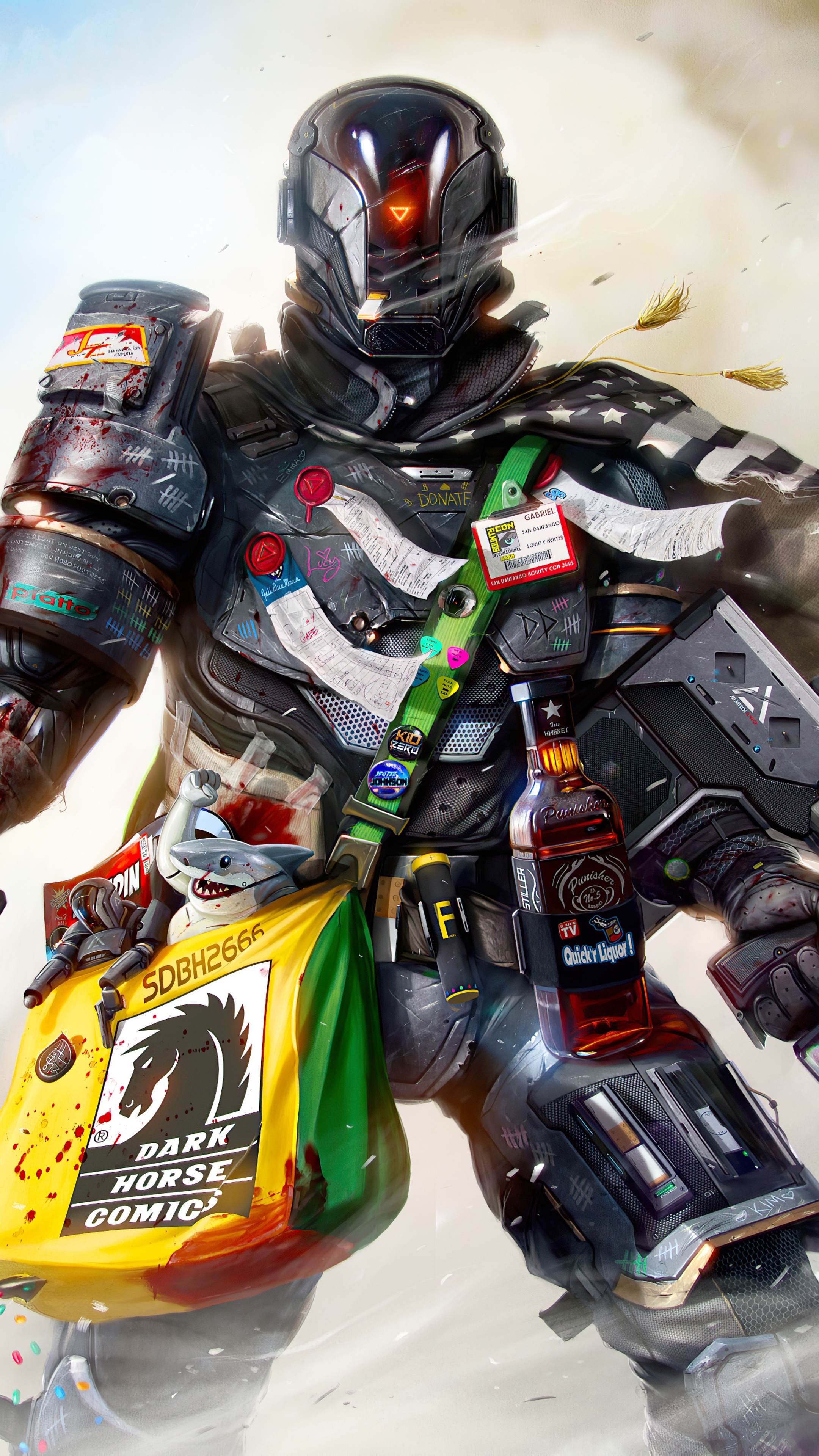 Dark Horse Comics character with bottle and shark bag HD Phone Wallpaper