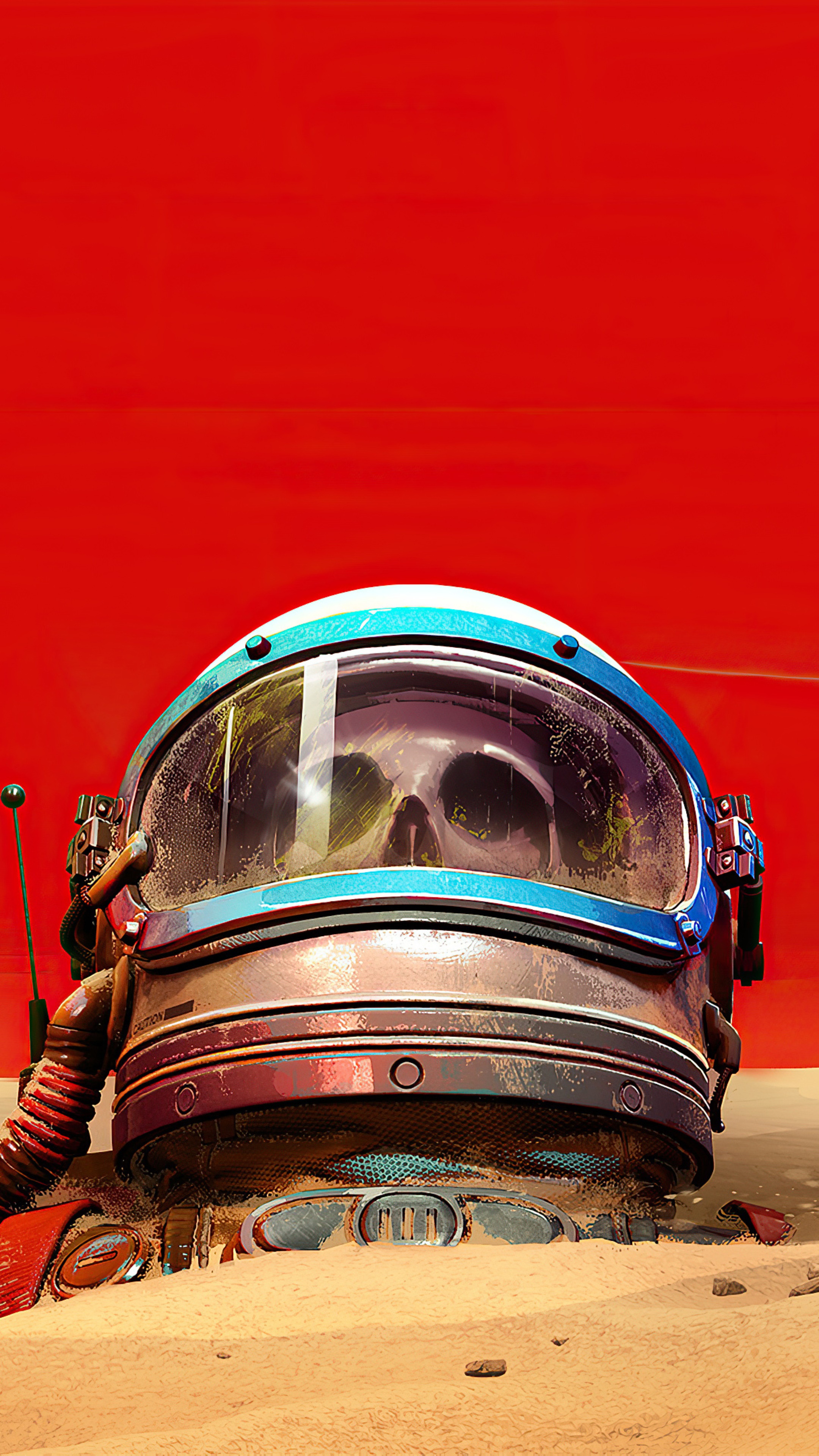 Astronaut helmet with skull on Mars HD Phone Wallpaper