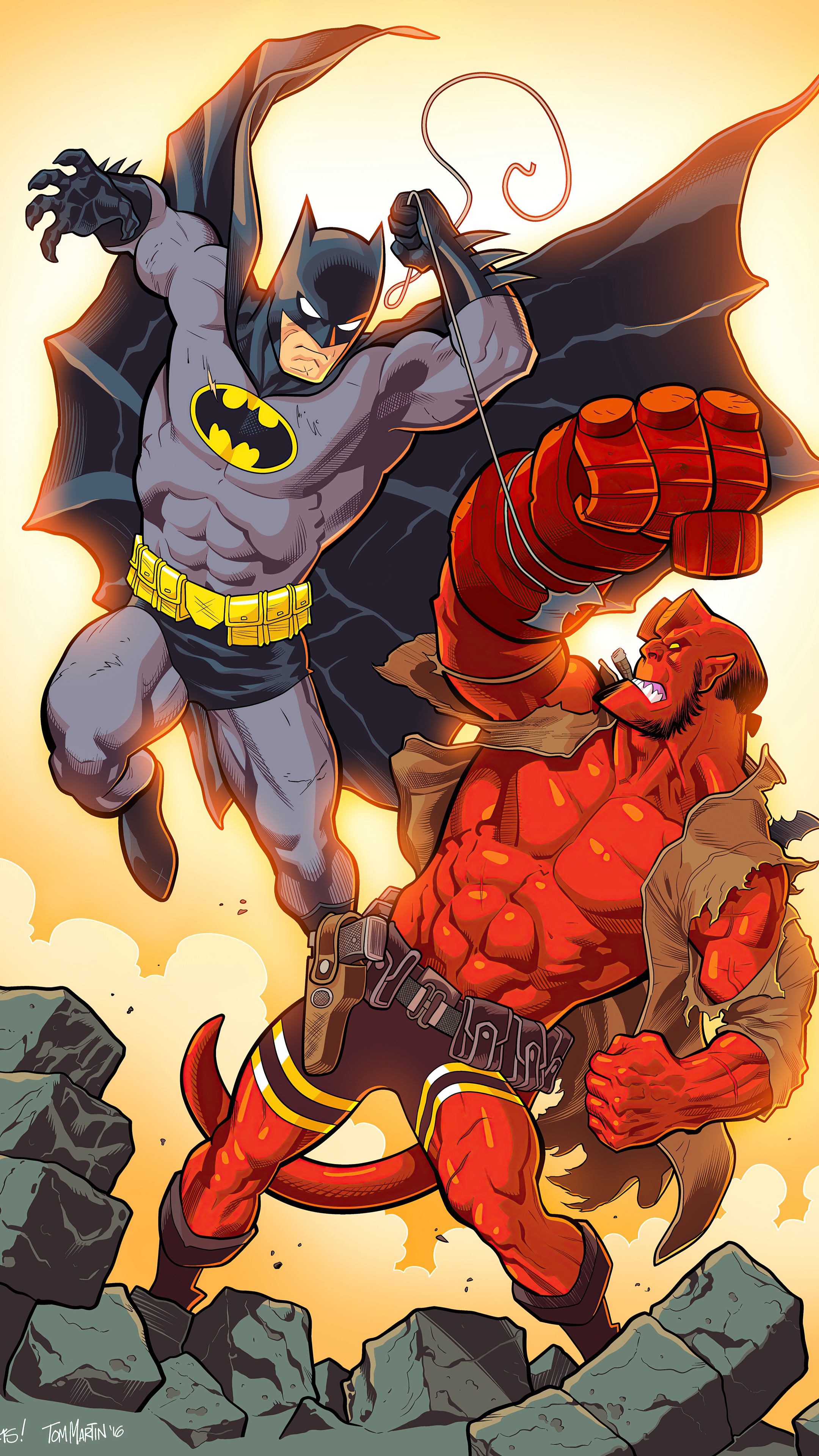 Batman and Hellboy artwork HD Phone Wallpaper