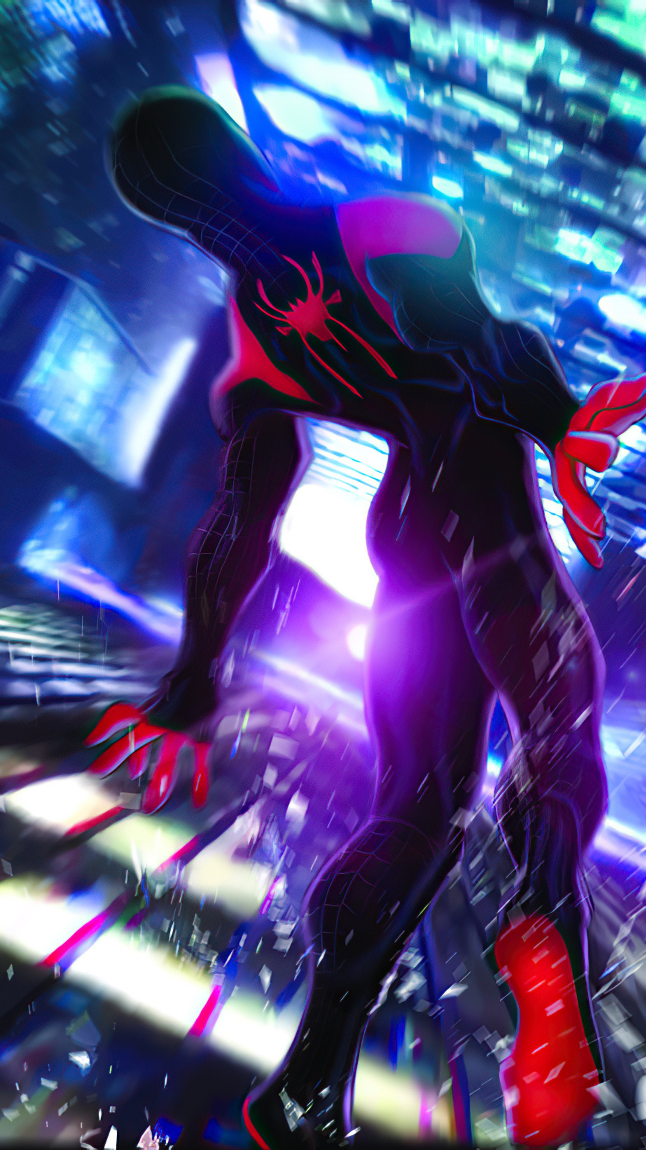 Miles Morales Spider-Man in a futuristic city HD Phone Wallpaper