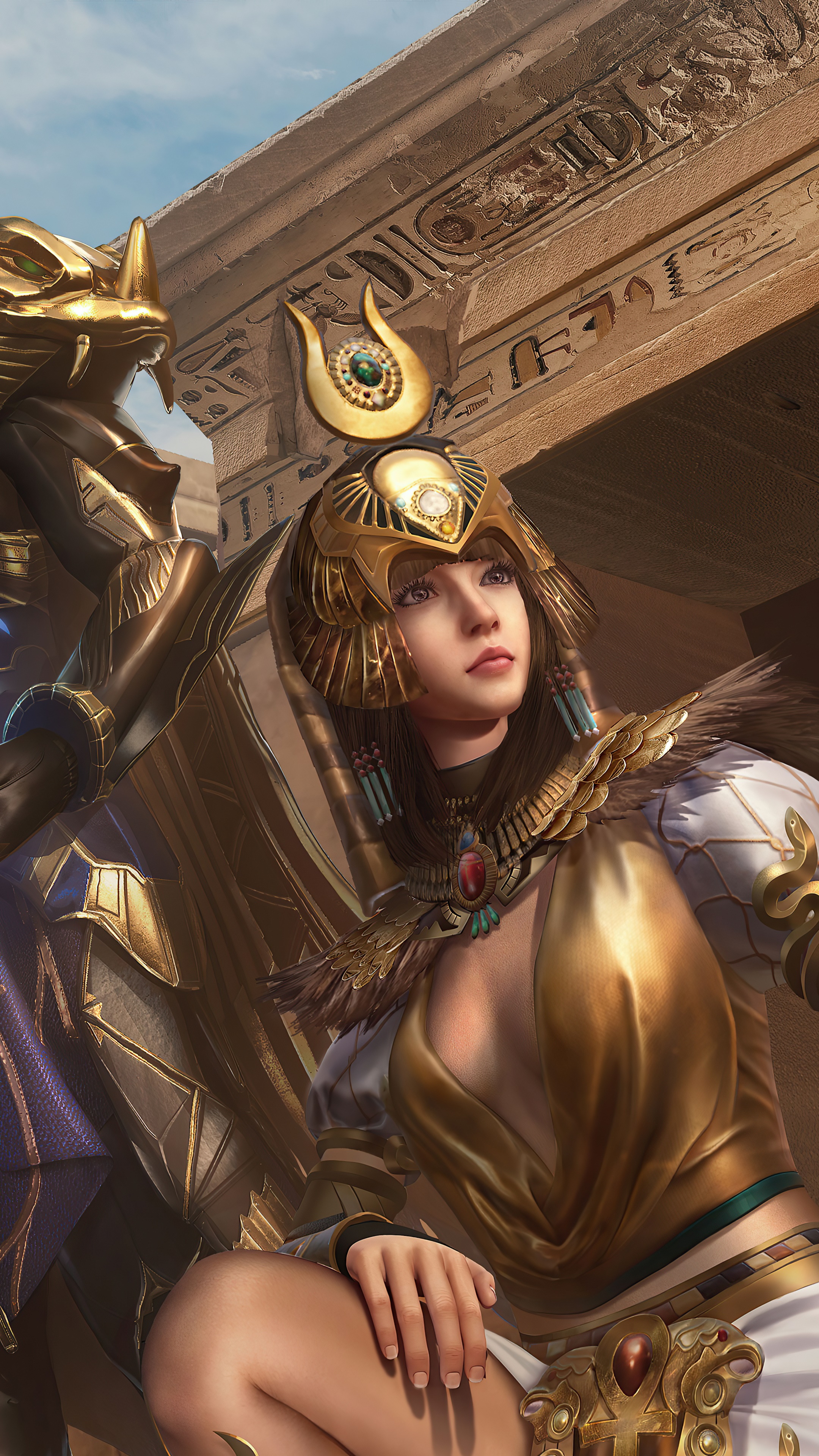 Woman in Egyptian Headdress and Armor HD Phone Wallpaper
