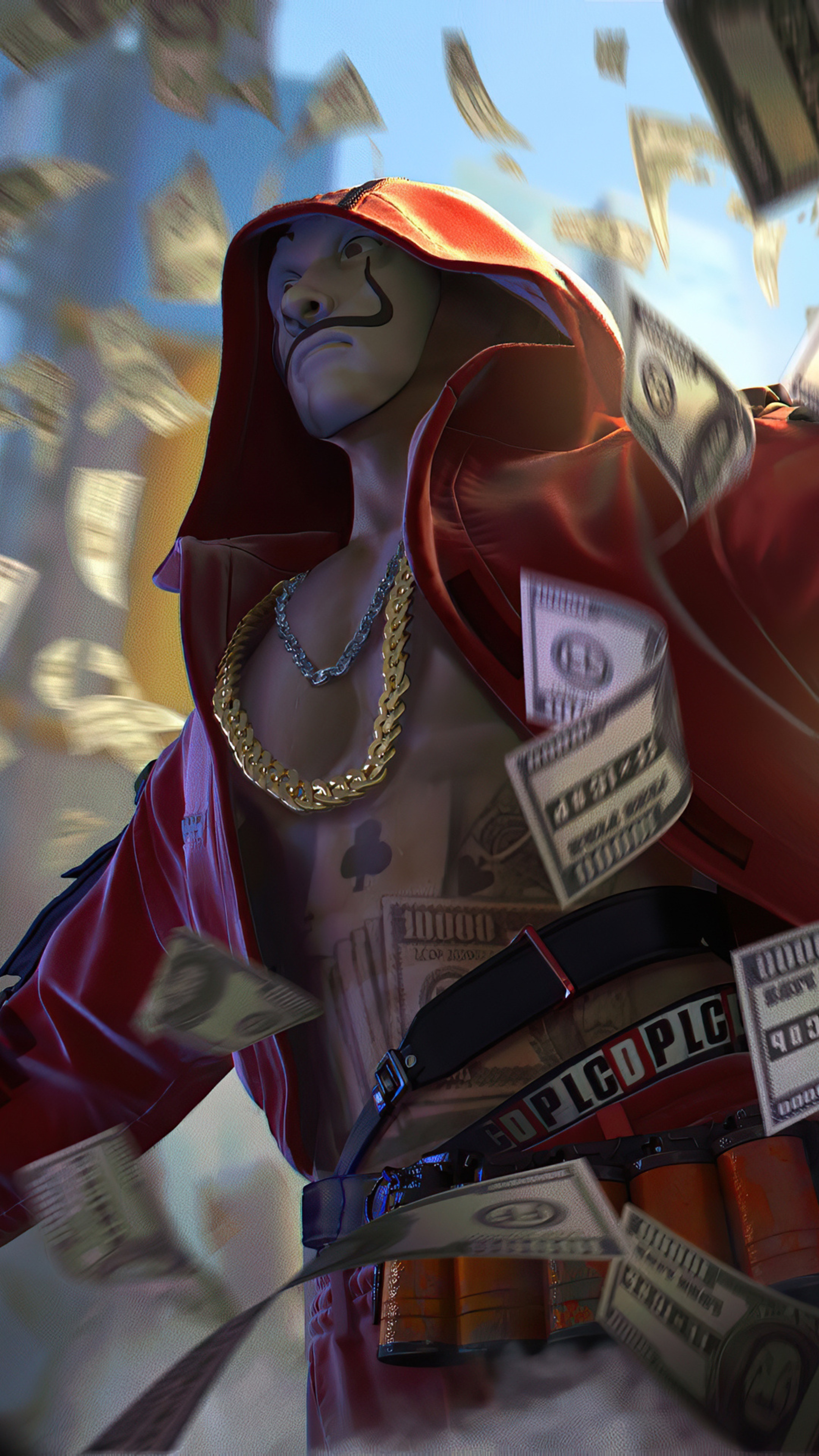 Character from Garena Free Fire with money HD Phone Wallpaper