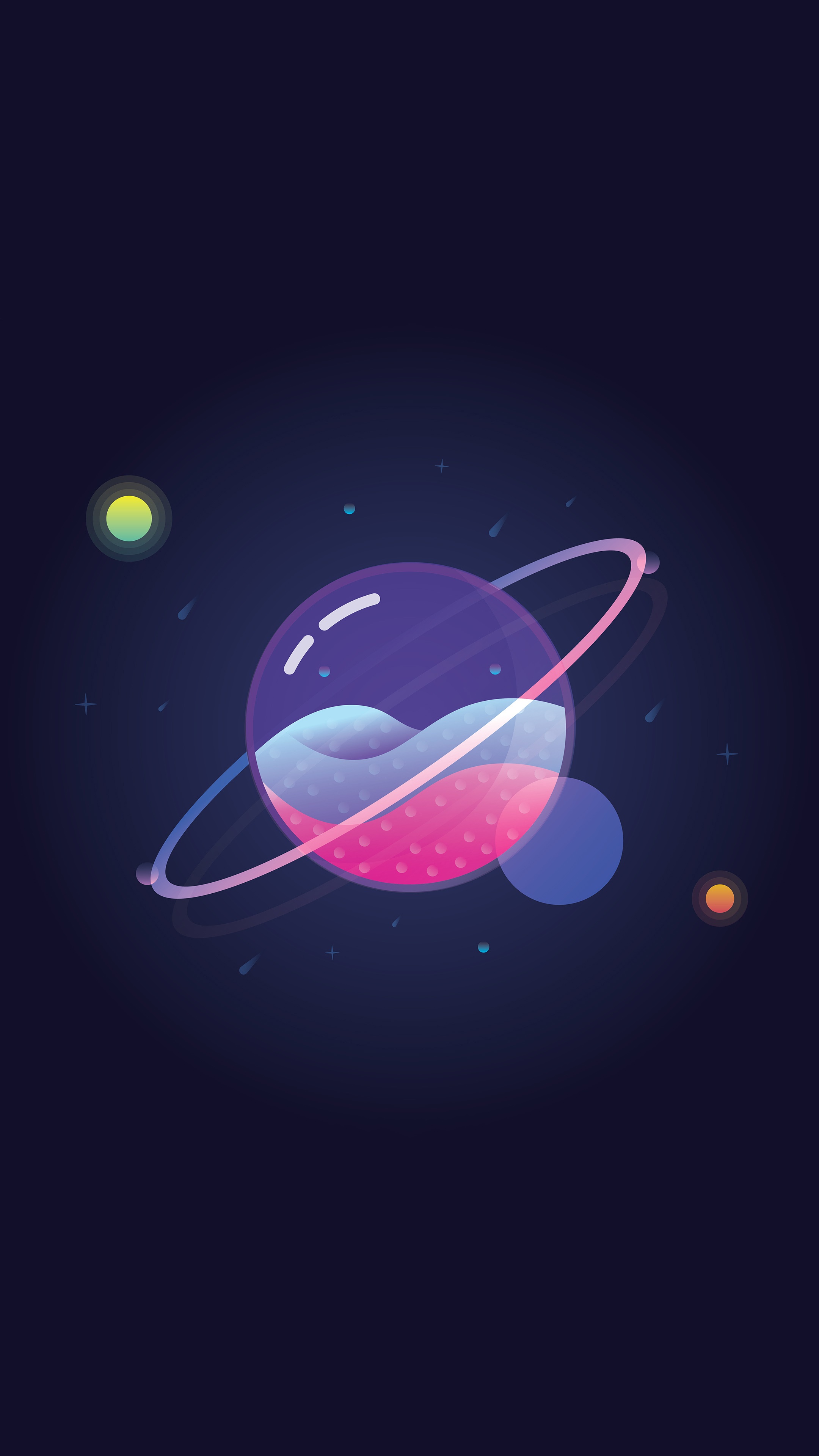 Digital art of a planet with rings and liquid HD Phone Wallpaper