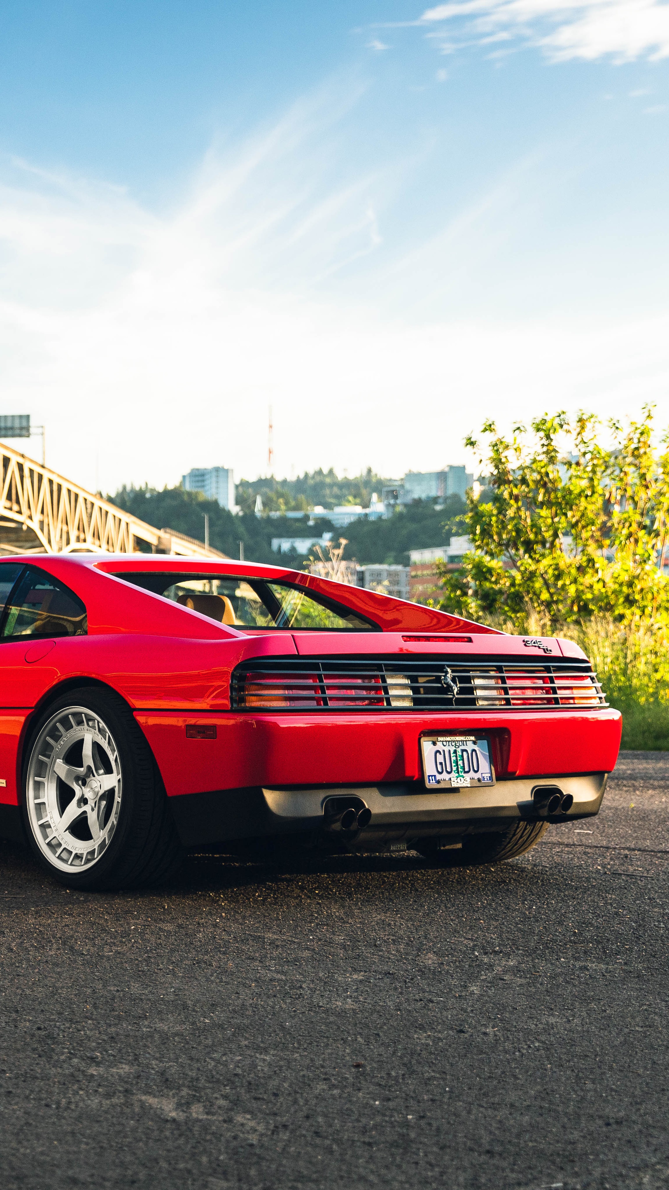 Red Ferrari 348 with Guido license plate HD Phone Wallpaper
